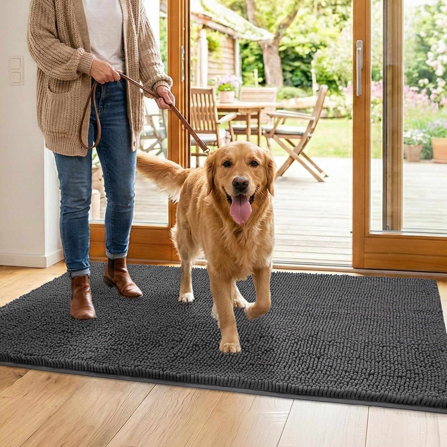 Dog Door Mat for Muddy Paws, 72" x 36" Chenille Absorbent Front Door Mat Inside, Large Runner Mud Mat for Dogs, Trap Dirt Washable Non Slip Outdoor Indoor Entrance Doormats, Grey