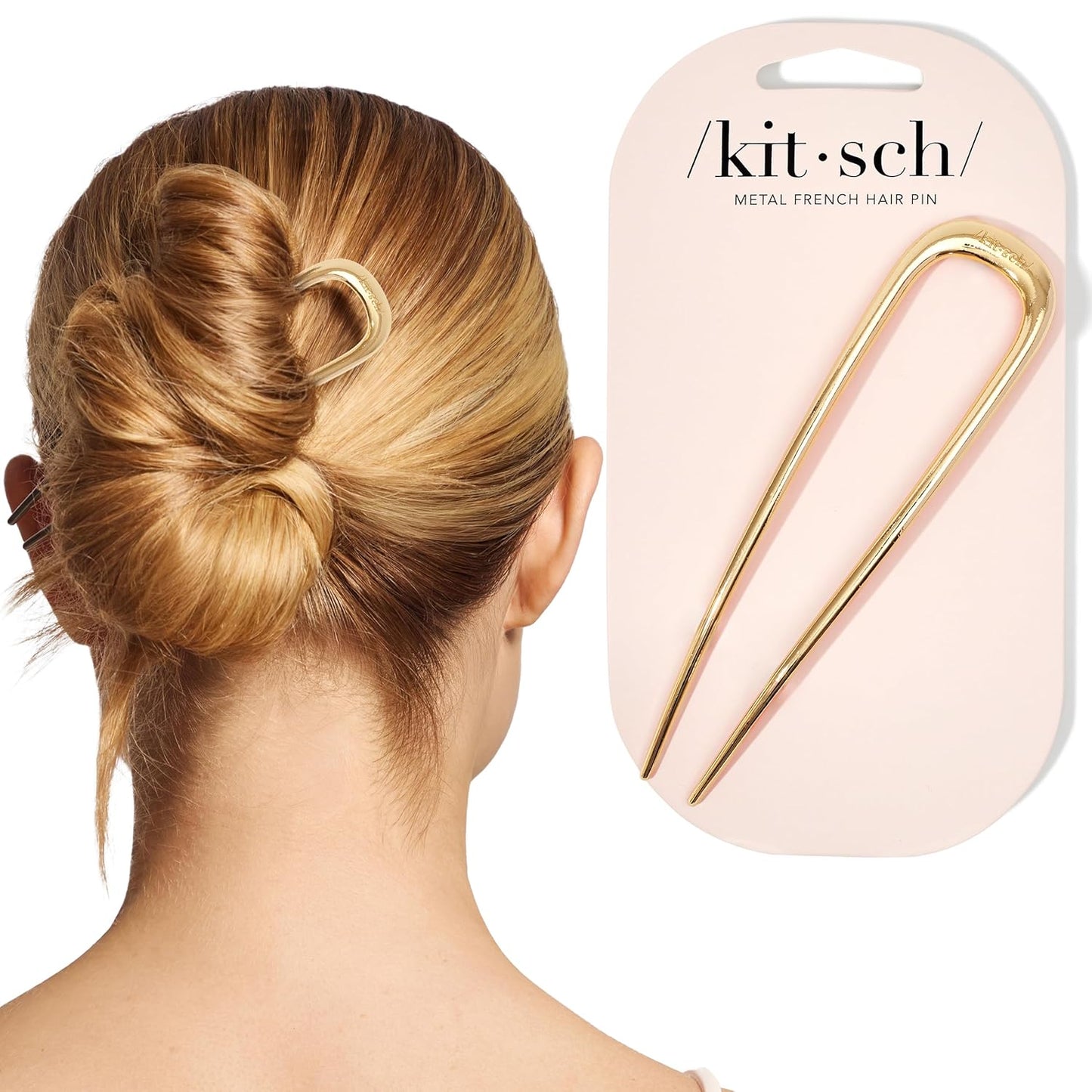Kitsch French Hair Pins for Women – Elegant & Durable Metal French Pin for Updos, Chignon, Buns & Twist Hairstyles | Secure Hold All Day, Comfortable Fit | Ideal Gifts for Women- Gold, 1pc