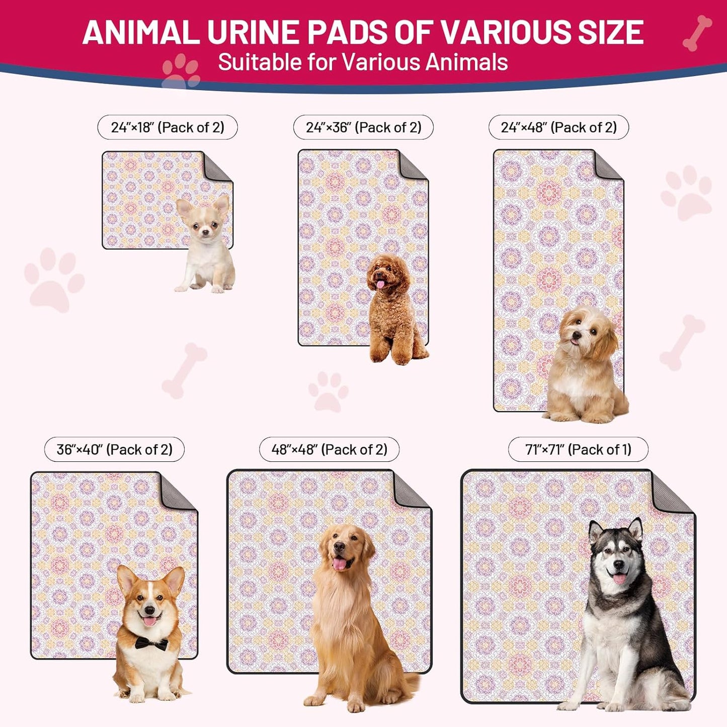 Washable Dog Pee Pads - Absorbent Reusable Puppy Training Pads, Waterproof Leak - Proof & Non - Slip for Crate Whelping Potty Training 24x18 (Pack of 2)