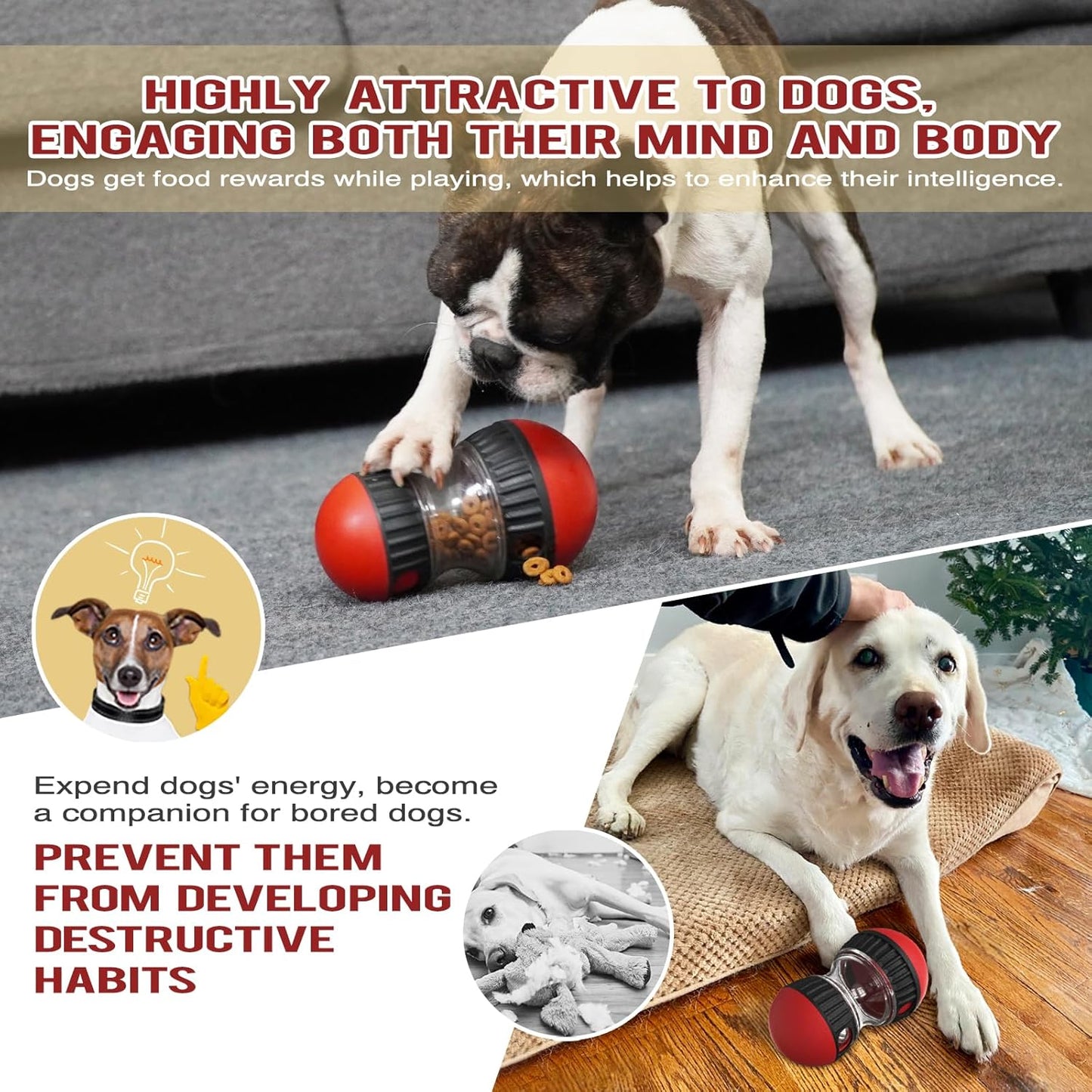 Interactive Dog Puzzle Toy - Mental Stimulation Rolling Treat Dispenser Ball & Slow Feeder Bowl Combo Set | Keeps Your Beloved Dog Focused & Busy | Large Adjustable Treat Dispenser