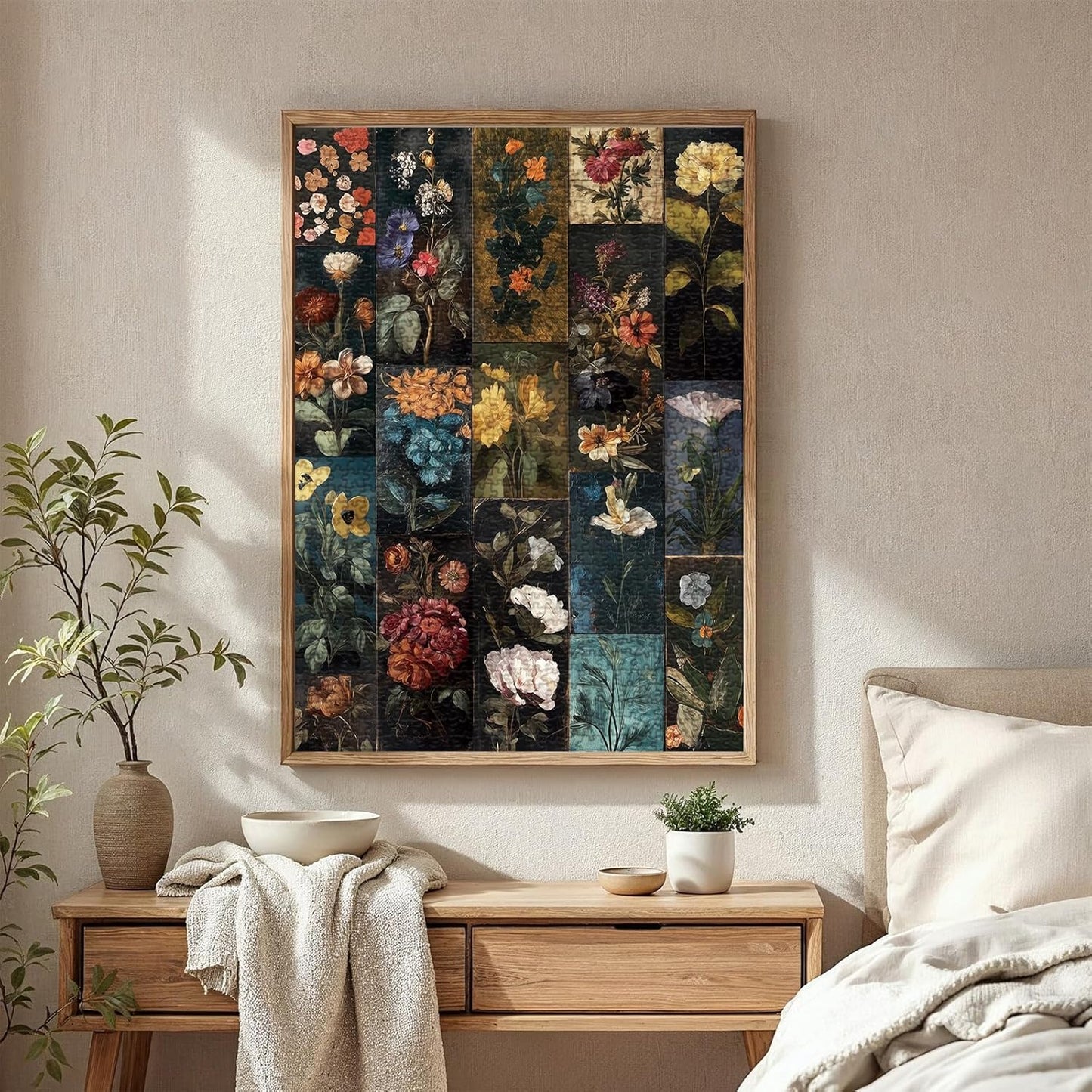 Vintage Collage Flower Puzzle 1000 Pieces for Adults, Floral Wildflower Colorful Art Jigsaw Puzzle, Beautiful Moody Aesthetic Sunflower Puzzles
