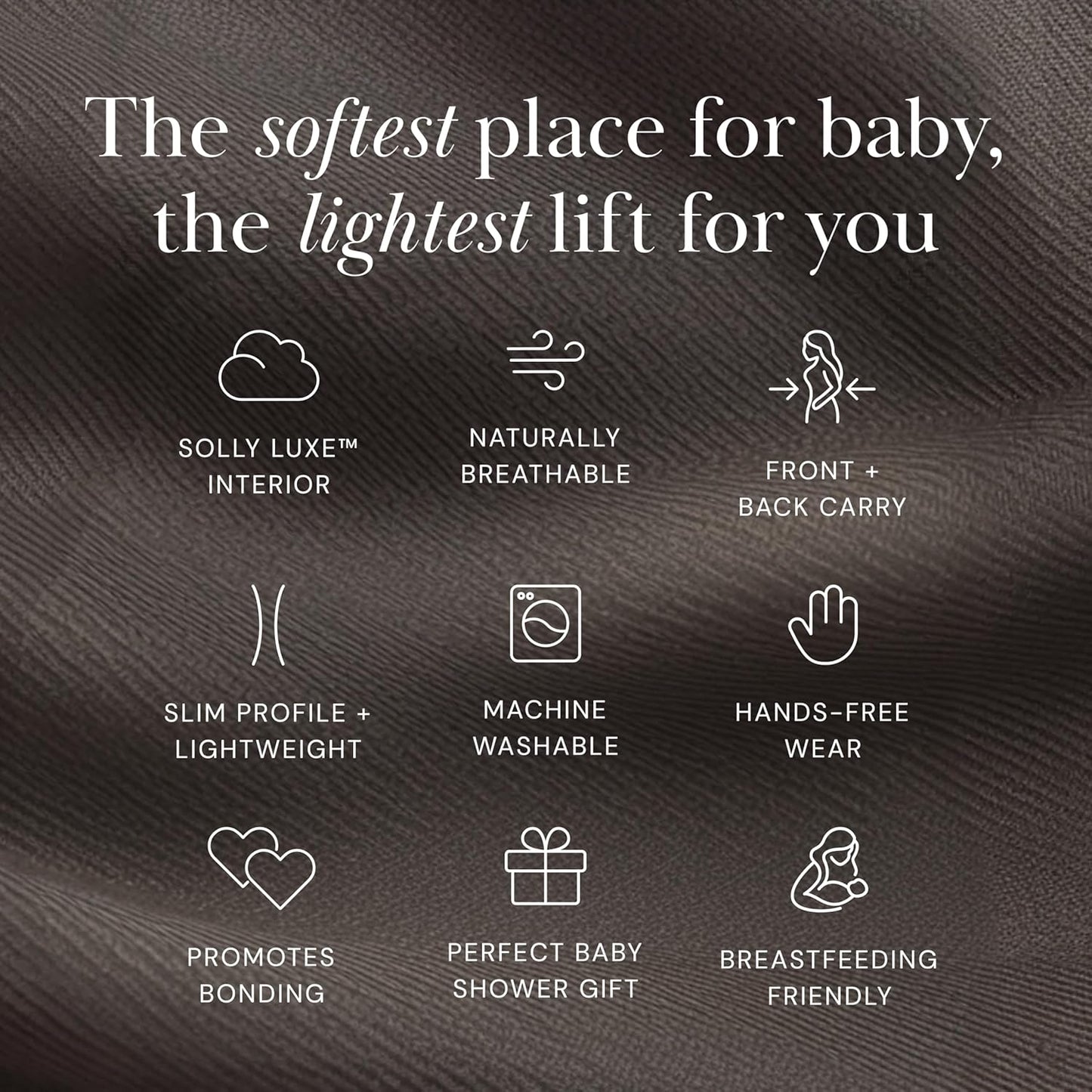 Solly Baby Soft Buckle Carrier, Buttery Soft Baby Carrier Infant to Toddler 10-45 Lbs., Ergonomic Design, Lightweight & Breathable Linen, Front & Back Carry, Baby Carrying Essential, Charcoal Toile