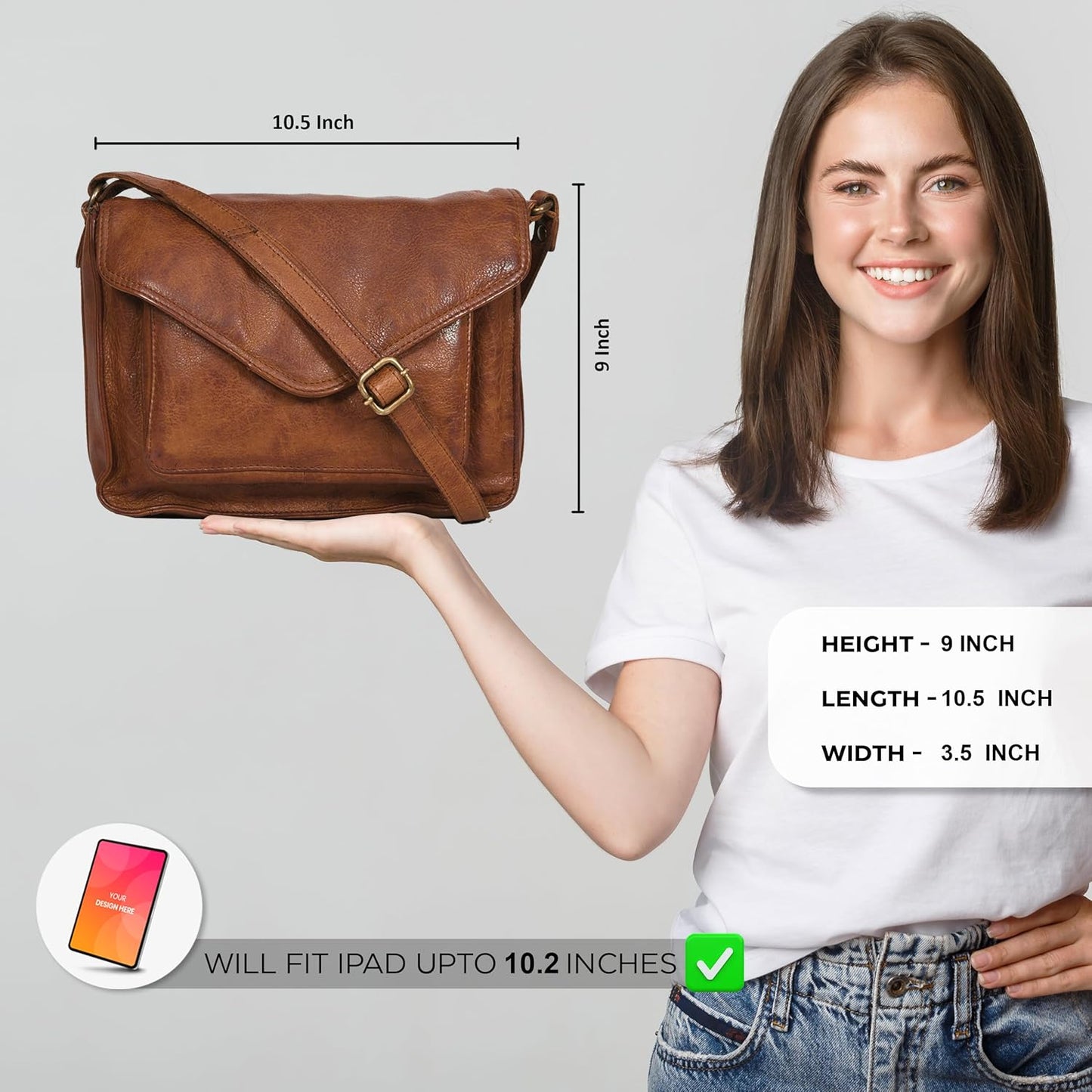 Leather Flapover Crossbody Handbag Purse for Women with Adjustable Strap & Overflap Snap Closure Tote/Bag