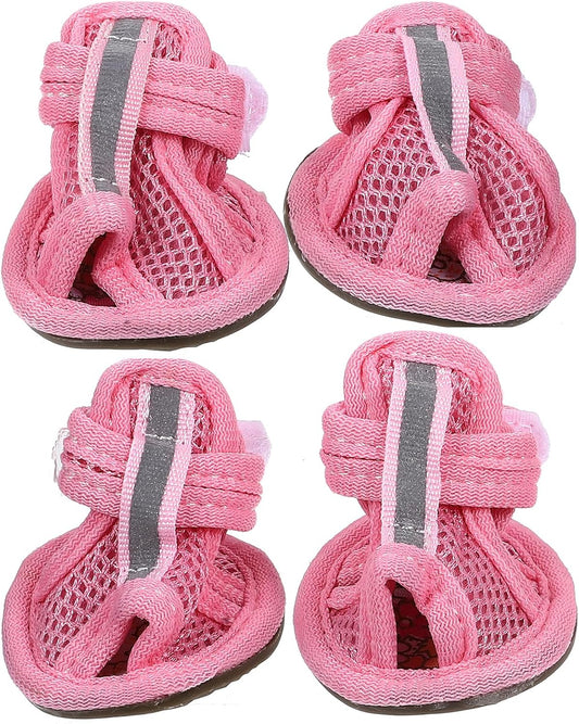 iplusmile Breathable Mesh Dog Sandals Small Size 3 Non Slip Lightweight Soft Rubber Sole Pet Shoes for Outdoor Hot Pavement Protection Summer Paw Covers for Small Dogs 4 Pack