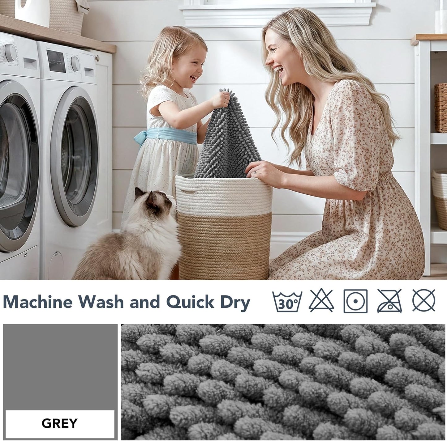 Deconovo Waterproof Dog Mat for Muddy Paws, Absorbent Non-Slip Door Mat for Dogs, 1.1" Thick Plush Pet Bed Mat, Machine Washable Quick Dry Entryway Rug, Gray, 32x20 Inch