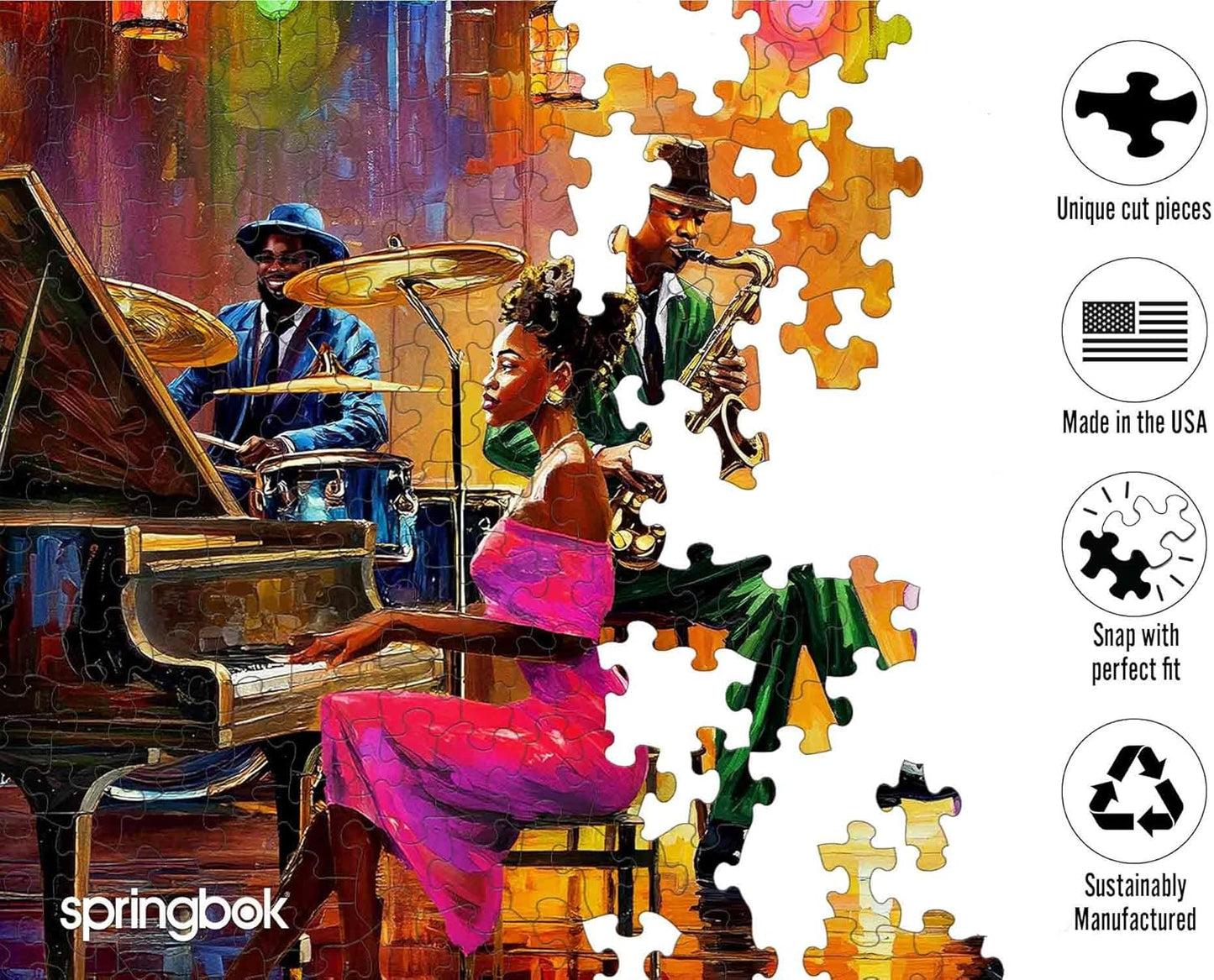 Springbok Neon Notes 1000 Piece Jigsaw Puzzle for Adults - Jazz Musicians - Unique Cut Pieces - Made in USA