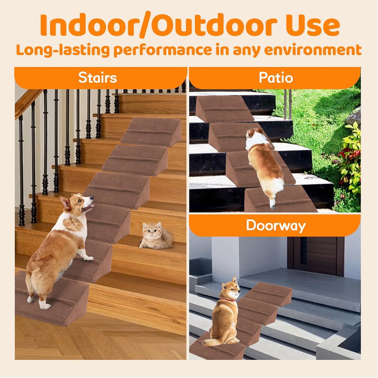 Upgrade Non-Slip Dog Ramps/Stairs for Staircase, Foam Dog Ramps for Stairs Inside House, Foam Pet Ramps for Small Dogs, Stair Ramp for Injured Dogs Cats with Self-Sticky Pads to Fix, 6 Pack