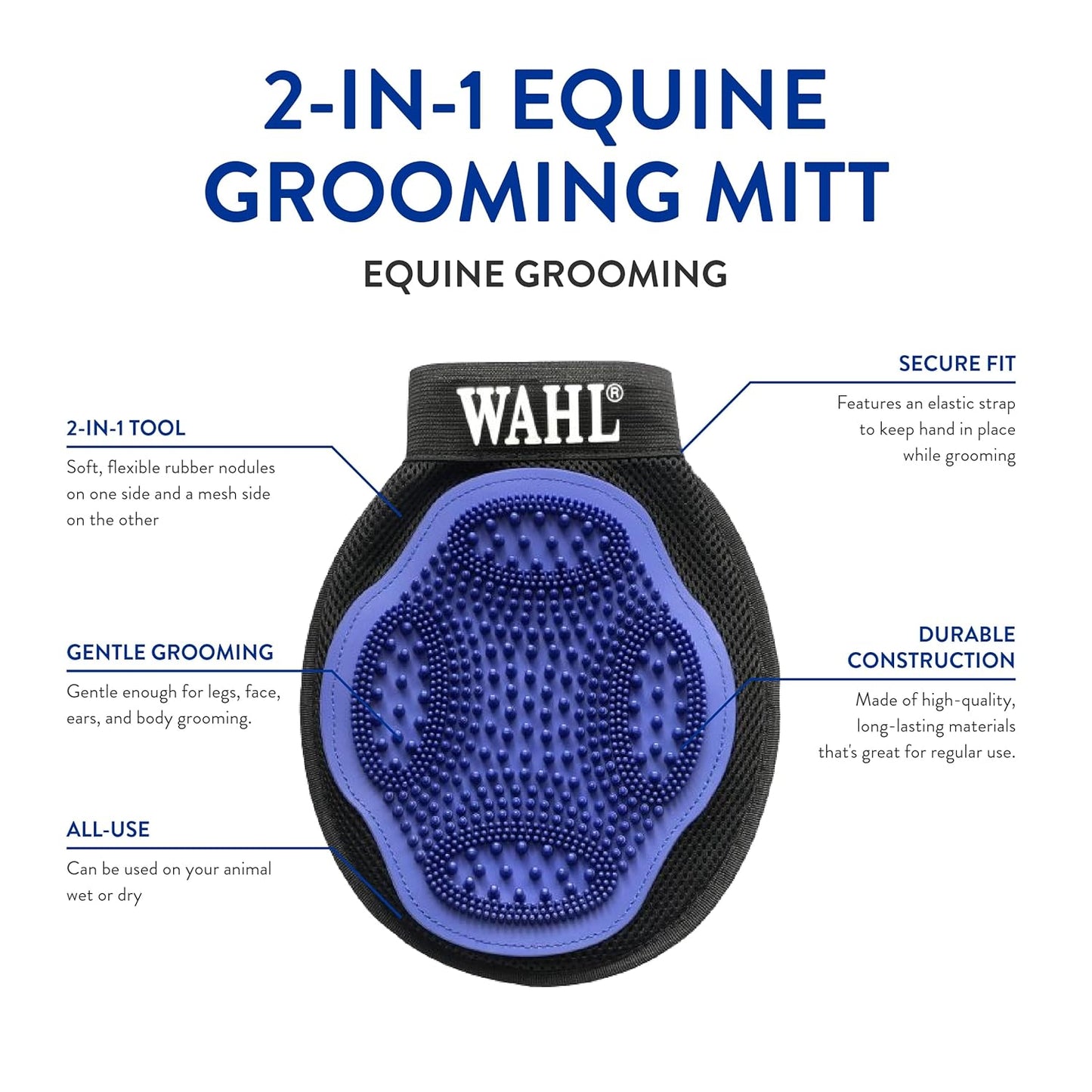 WAHL Professional Animal Equine Grooming Mitt - Flexible Rubber Brush for Horse Care