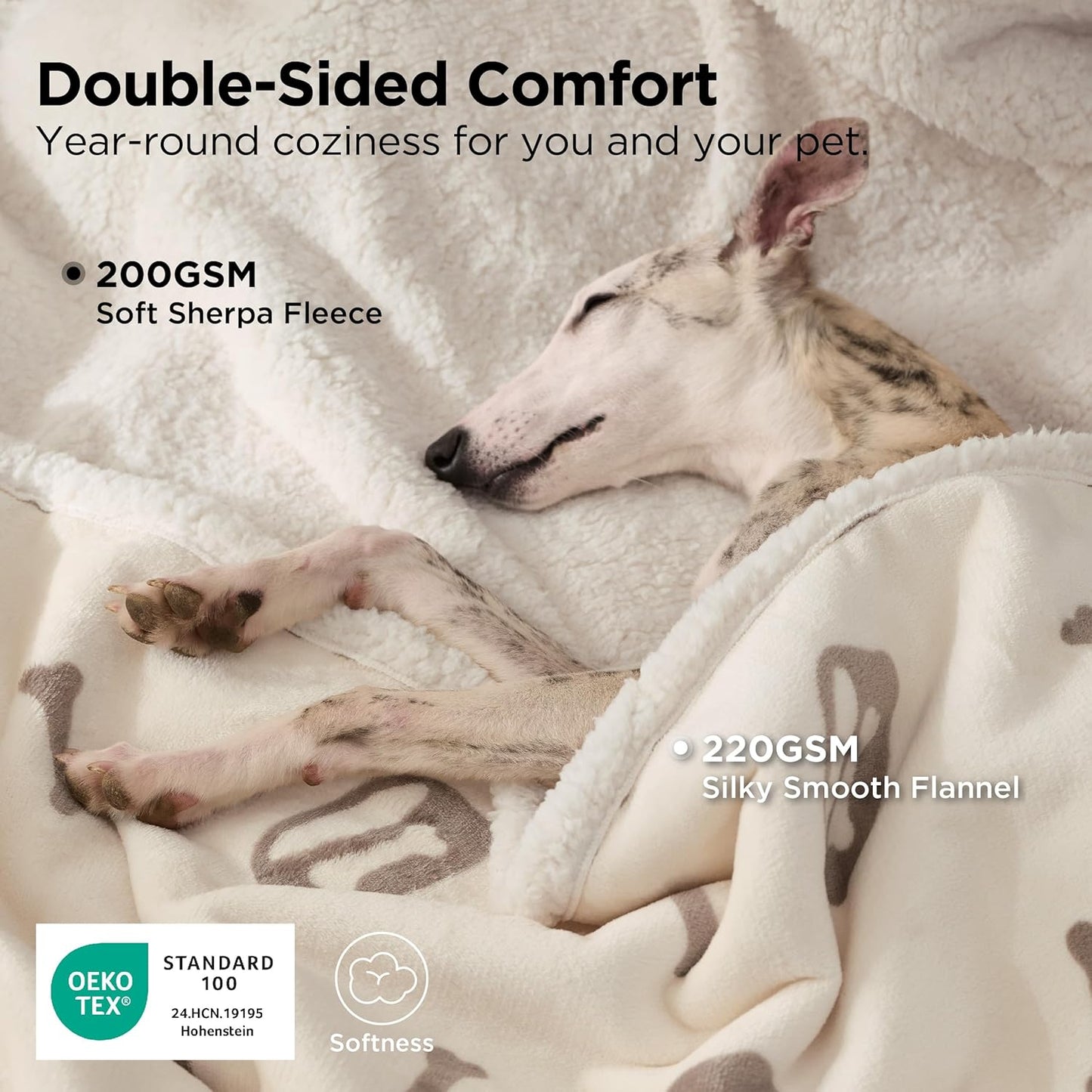 Bedsure Waterproof Blanket for Bed - Soft Print Sherpa Fleece Pet Cat Dog Blankets for Large Dogs Couch Protection, Soft Plush Reversible Furniture Protector, Twin Size, 60"x80", Beige