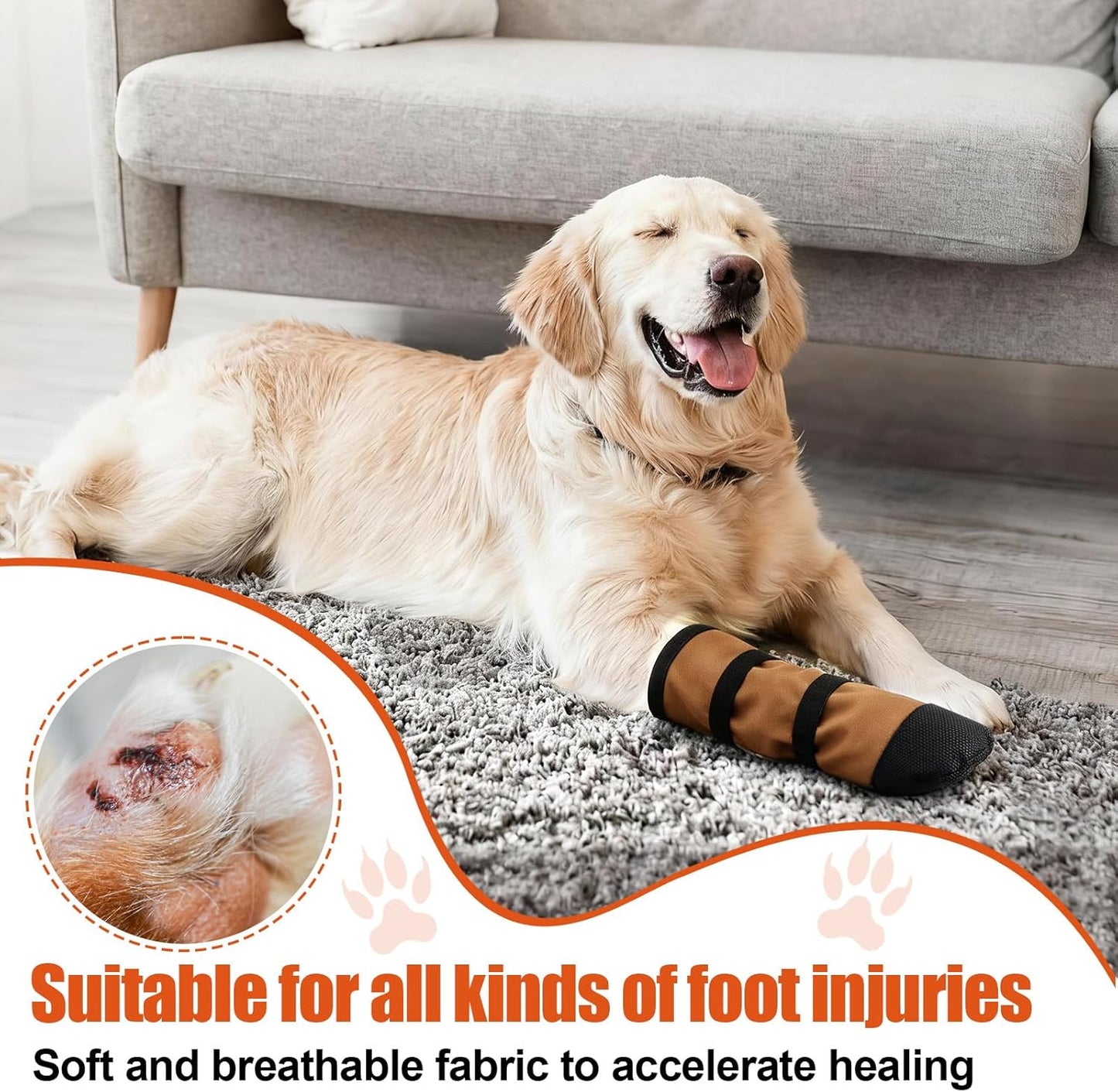 2 Pcs Dog Paw Wound Recovery Boots Non-Slip Dog Protector Boots for Injured Paw Breathable Soft Pet Shoes for Wound Care Outdoor Walking(L,Khaki)