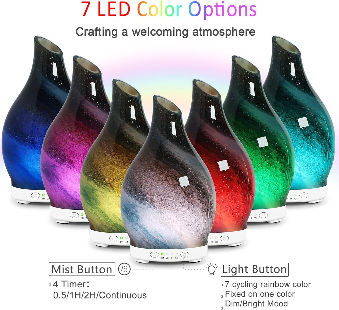 Essential Oil Diffuser 120ML Glass Aromatherapy Diffuser with 4 Timer Settings & 7 Color Changing Lights, Auto Shut-Off, Ultra Quiet Oil Diffuser for Home, Office, Yoga, Spa and Sleeping