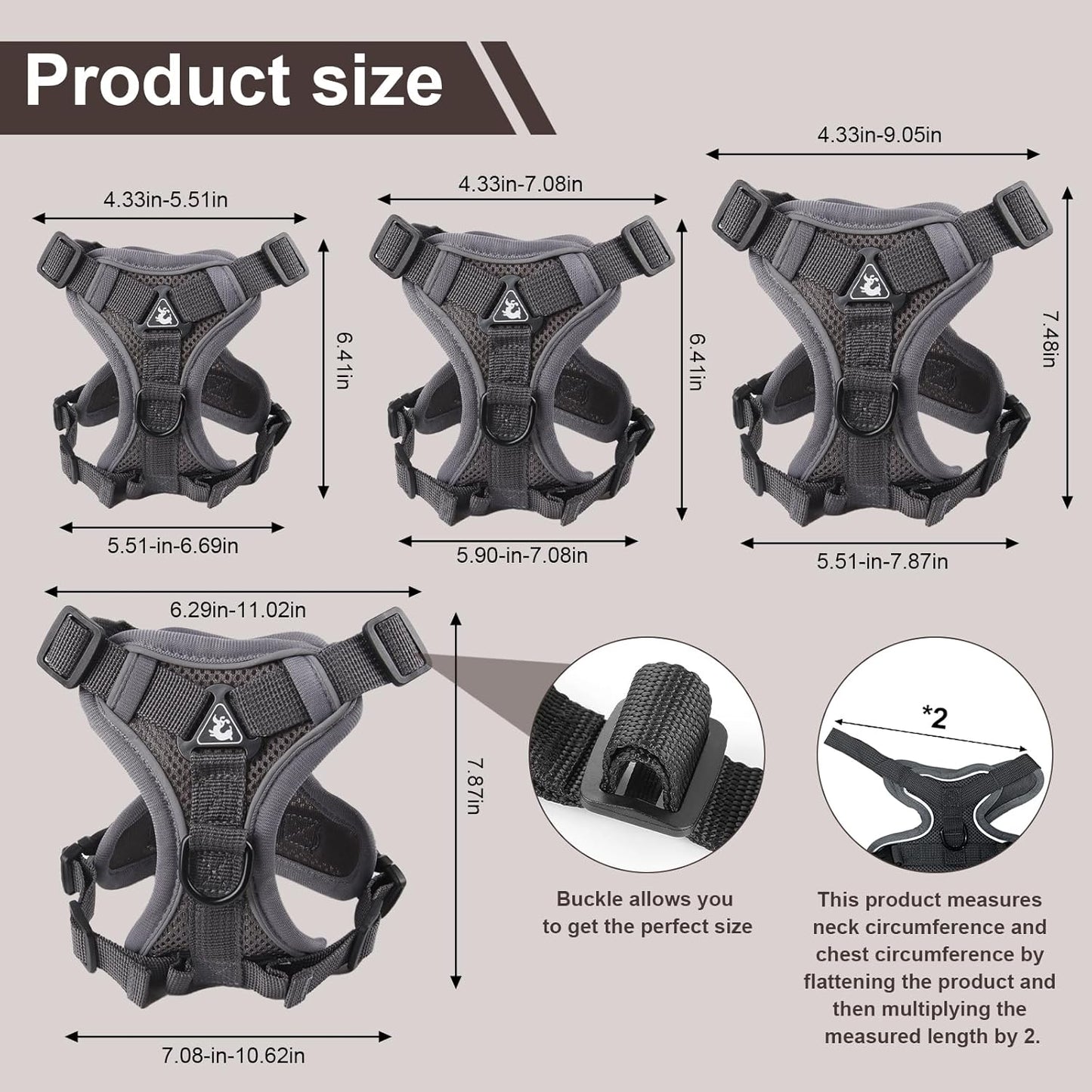 Wanheart cat Chest Harness and Leash, Anti-Escape Adjustable Soft mesh cat Leash and Chest Harness Set for All Types of Cats cat Vests (Grey, 3.3-6.6lb)