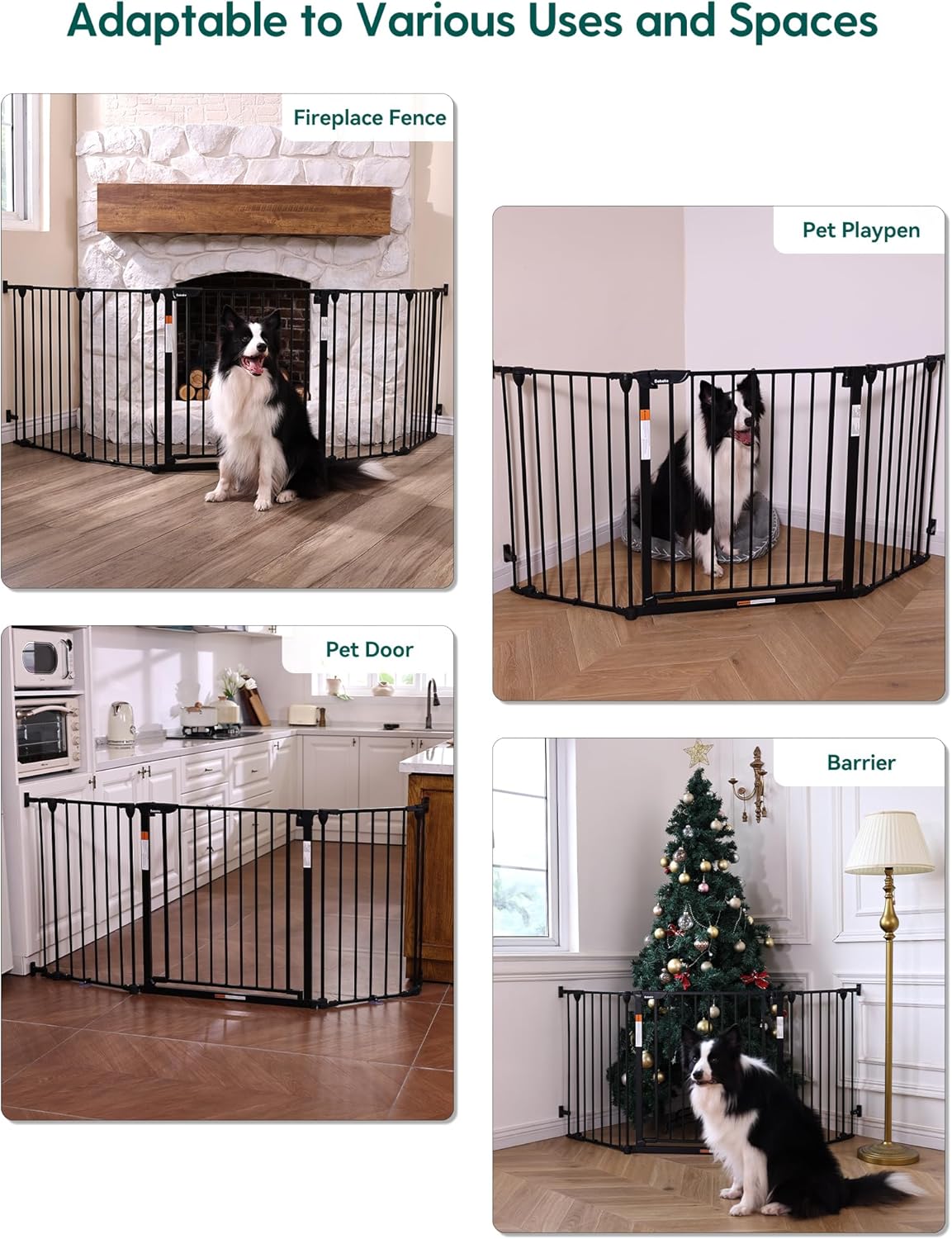 Babelio 72" Extra Wide Baby Gate, 30" Tall Auto Close Dog Fence for Stairs Kitchen Doorways Fireplace, Hardware Mounted Pet Gate Indoor, Foldable 3 Metal Panels, Black