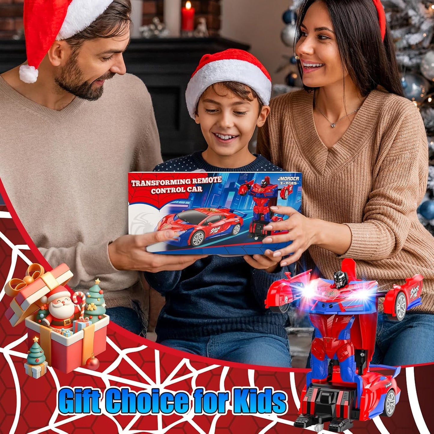 Spider Transform Remote Control Car Toys for Boys 4-7,2.4GHz RC Cars with Dual-Color Lights,Fast 360°Rotation,One-Click Deformation,Toys for 3 4 5 6 7 8 9 10 11 12 Year Old Boys