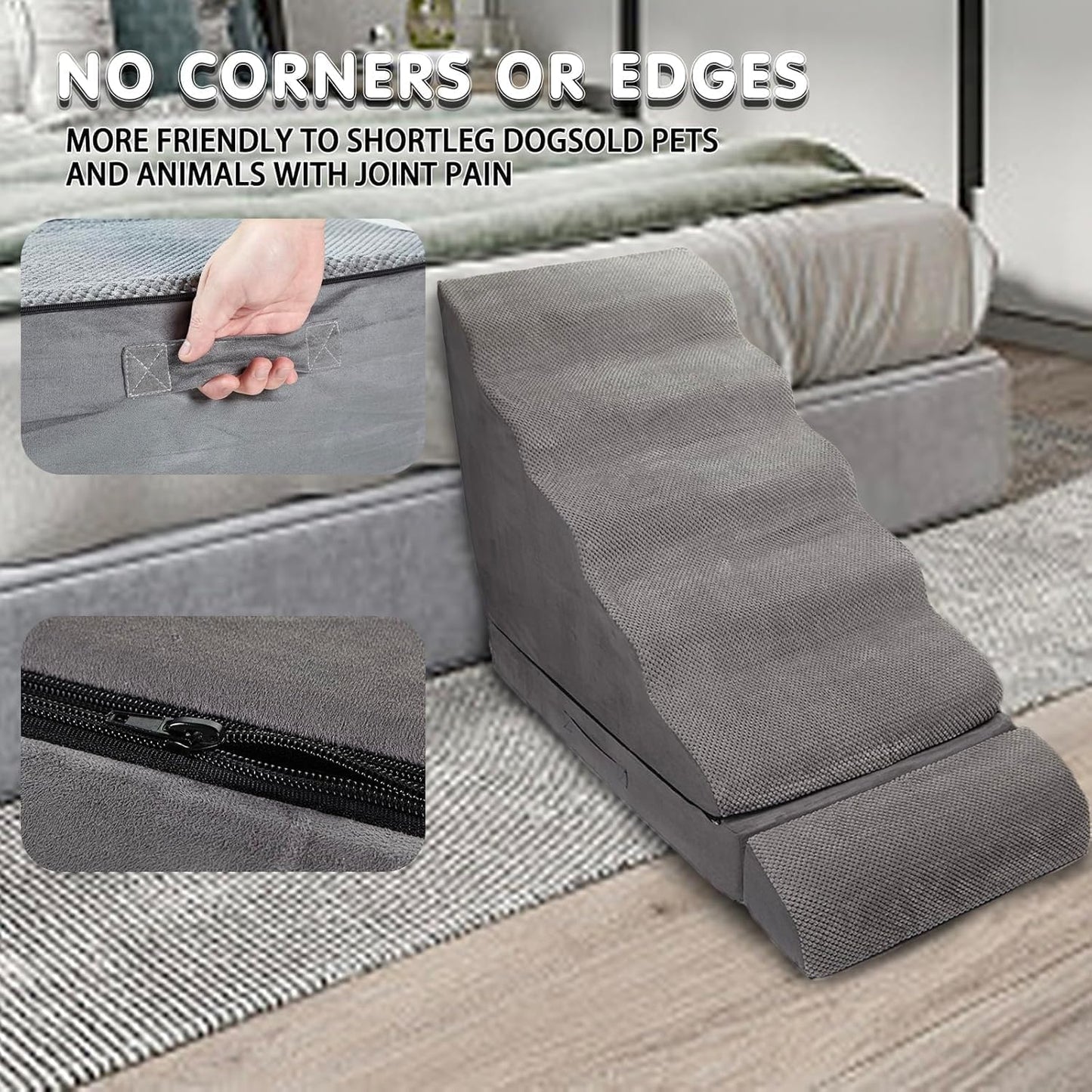 Dog Stairs for High Beds 30-36 inches Tall, 6-Step Pet Stairs/Steps for High Bed 32-36 inches for Small Large Dogs, Dog Ramp for Bed, Foam Dog Steps for Beds for Old Dogs/Cats, Grey