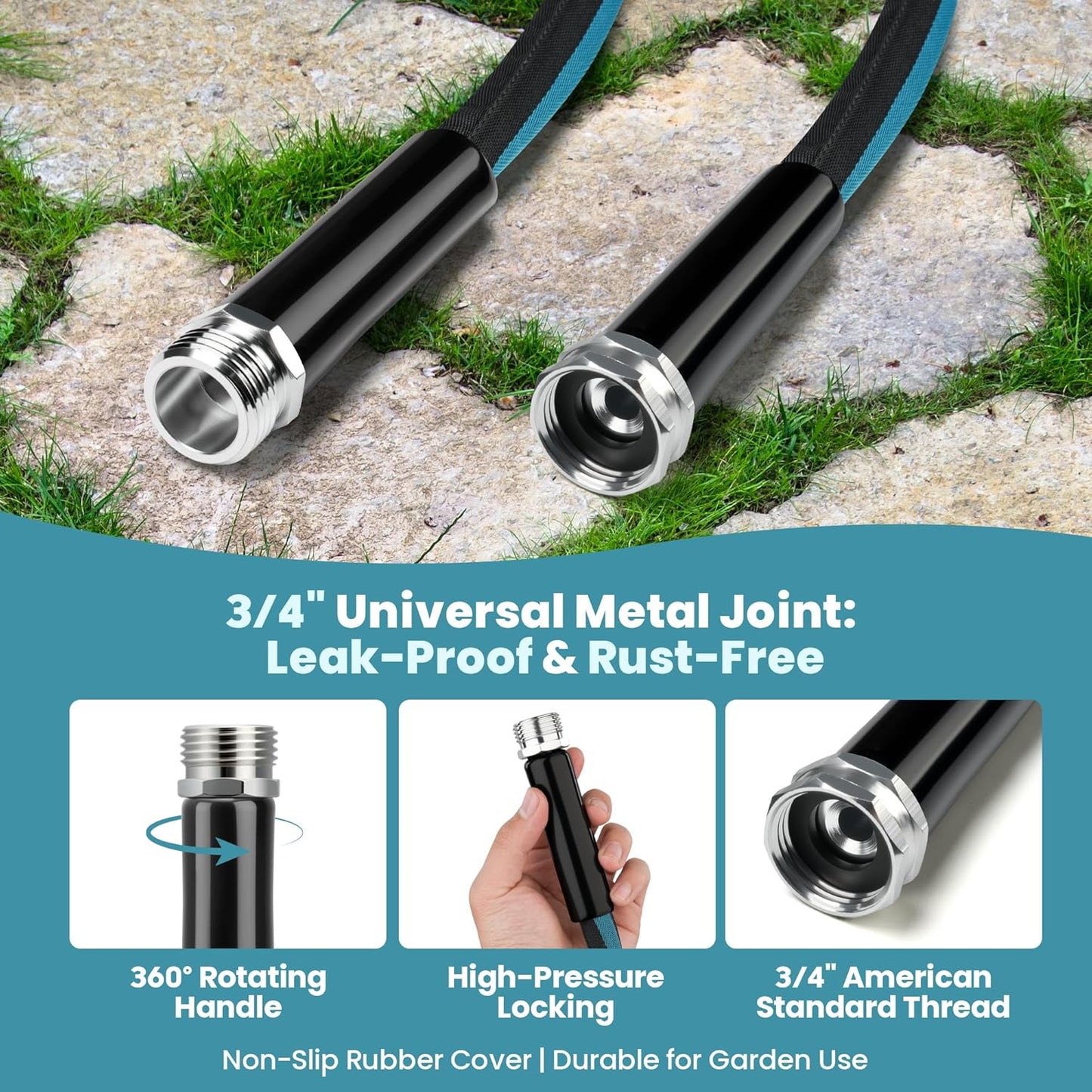 Garden Hose Water Hose 100ft Lightweight Flexible, Kink-Free Outdoor Heavy Duty 3/4" Rustproof Metal Fittings, 10-Pattern 360° Rotating Spray Nozzle for Yard Lawn Car Wash