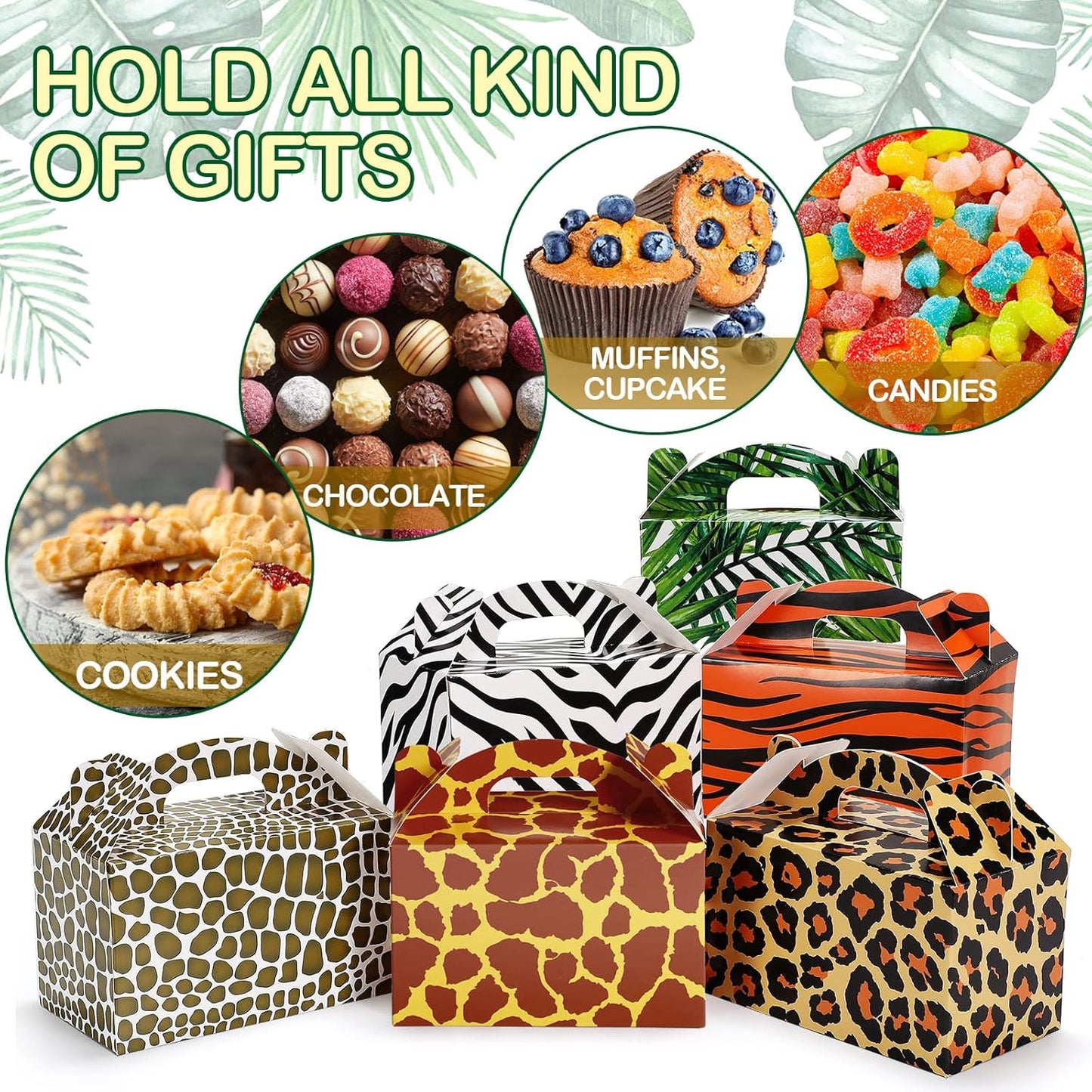 Spakon 24 Pcs Safari Gift Bags Bulk Jungle Animal Party Favor Boxes Zoo Wild Animal Print Gift Goodie Candy Bags Paper Wildlife Treat Boxes for Kids Safari Birthday Baby Shower Decoration Supplies