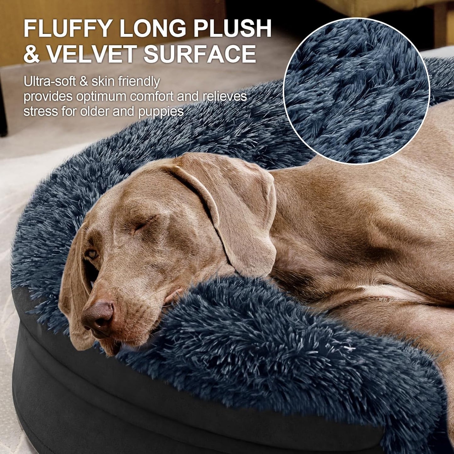 Black Orthopedic Dog Beds for Extra Large Dogs, 44" x32.6" x7.6" Supportive Dog Sofa Bed with 28D Egg-Crate Foam, Removable Washable Cover, Waterproof Lining, for Puppy,Senior,Sick