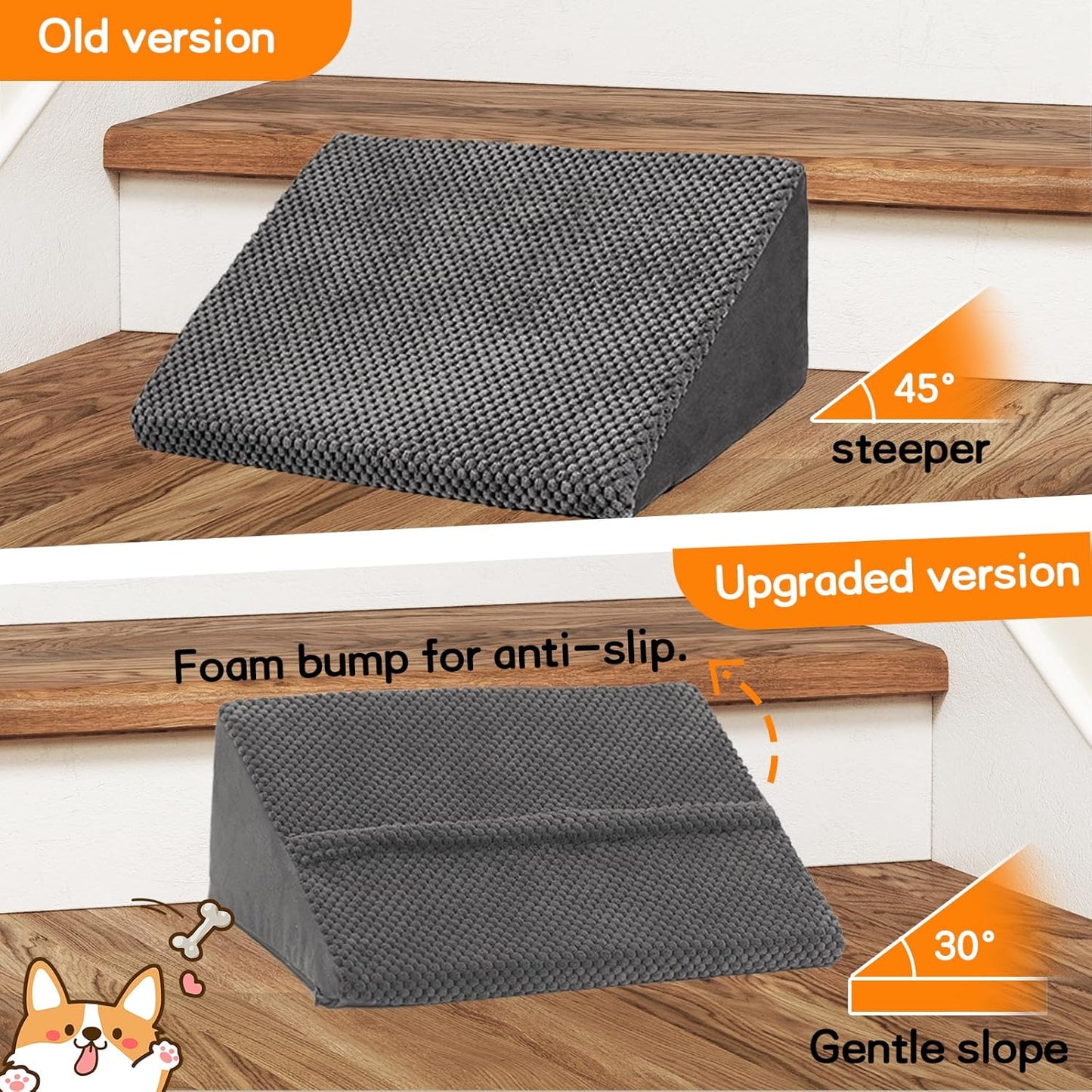 Dog Ramp for Stairs for Small & Senior Dogs and Cats, Non-Slip Foam Indoor Pet Ramp with Self-Sticky Pads, Dog Ramp for Stairs Inside House(Dark Gray, 6 Pack)
