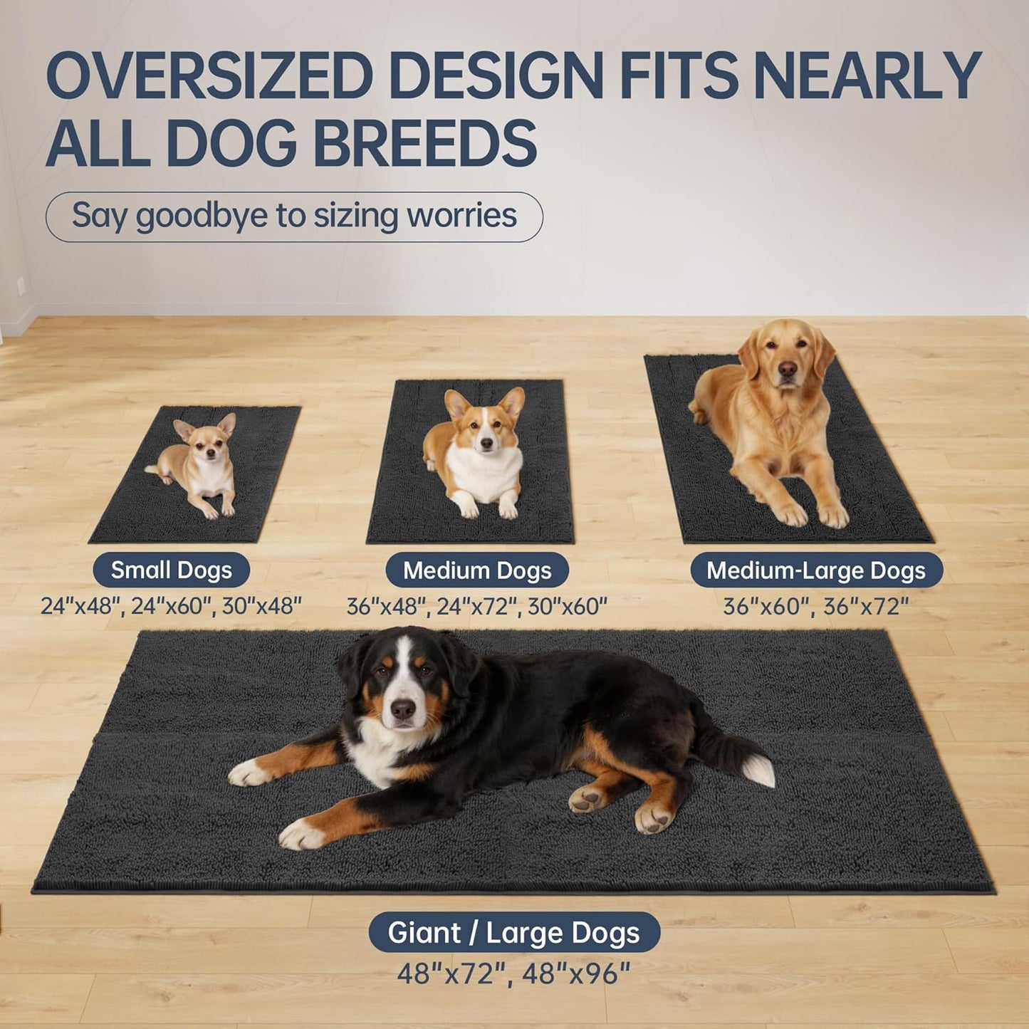 Dog Door Mat for Muddy Paws, 72" x 36" Chenille Absorbent Front Door Mat Inside, Large Runner Mud Mat for Dogs, Trap Dirt Washable Non Slip Outdoor Indoor Entrance Doormats, Grey
