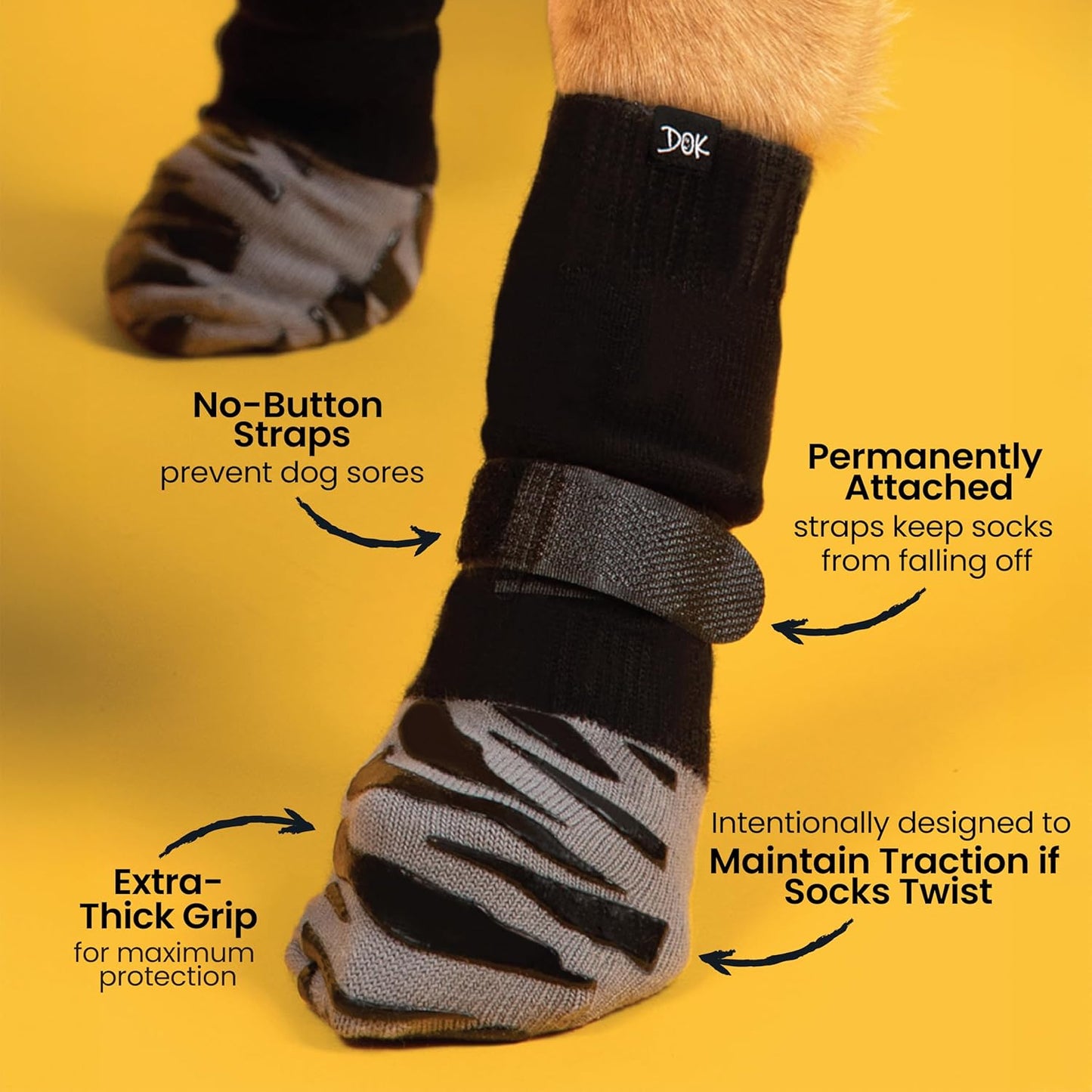 DOK TigerToes Premium Non-Slip Dog Socks for Hardwood Floors - Extra-Thick Grip that Works Even When Twisted - Prevents Licking, Slipping, and Great for Dog Paw Protection (X-Large)