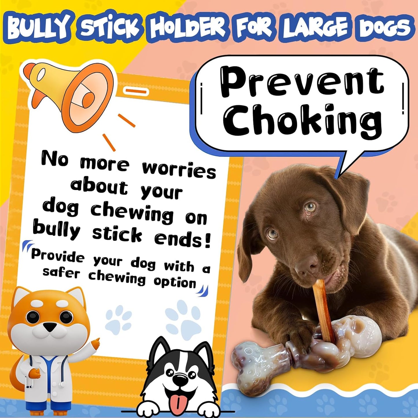 Tough Dog Toys for Aggressive Chewers: Indestructible Dog Chew Toys-Upgraded Bully Stick Holder & Chew Toys-Super Chewers Toys for Large,Medium,Small Breeds