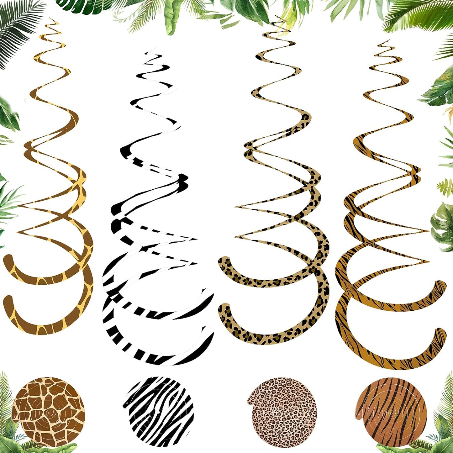 MTLEE 24 Pieces Jungle Animals Hanging Swirl Decorations Safari Prints Hanging Whirls Leopard Cheetah Theme Party Supplies for Forest Wild Animal Theme Birthday Party Festival