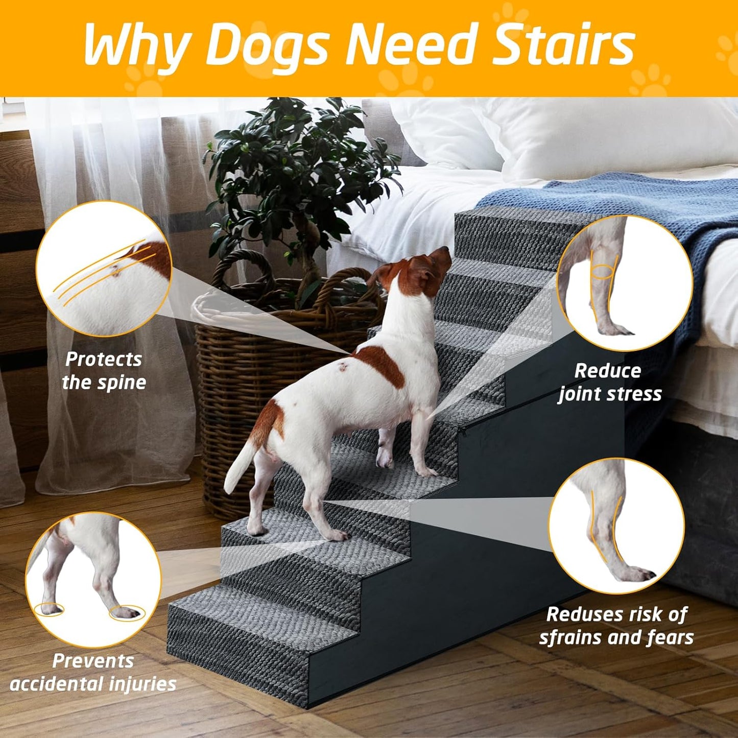 31" H Dog Stairs for Small and Medium Dogs 7-Step Ramps for High Beds and Couch Non-Slip Extra Wide Pet Stairs for Old Dogs and Puppy and Cat - Stable & Durable with Machine Washable Cover Indoor