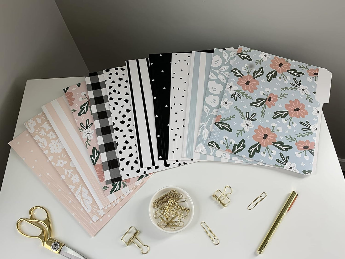 Cute File Folders, Set of 24 3-Tab Letter Size Decorative File Folders Boho Manilla 8.5 x 11 – Pretty Designer Home Office School Supplies (Harmony)