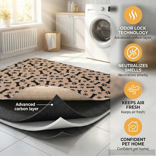 Washable Pee Pads for Dog Stylish Non-Slip and Leak-Proof Pee Ma Ultra-Absorbent Reusable Potty Training Pads Puppy Pads with Pheromones - Leak & Odor Proof for Dogs, Cats, Puppy (Brown, M)