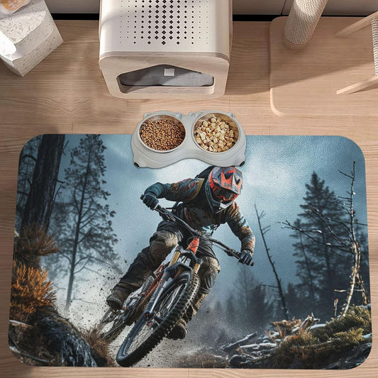 Pet Feeding Mat Leather Dog Food Mat Waterproof Pet Tablecloth Mountain Bike Tournament Pet Placemat for Dogs Absorbent Dog Bowl Mat Anti-Slip Dogs Mats for Food and Water