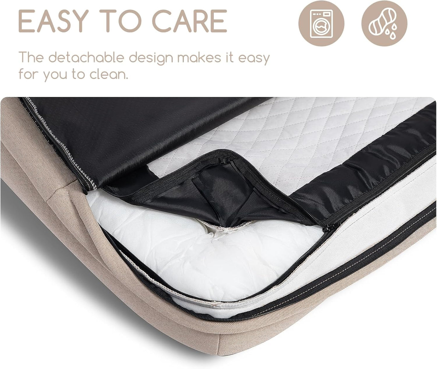 Hollypet Orthopedic Dog Bed for Large Dogs, Supportive Foam Dog Pet Couch with Removable Washable Cover and Non-Slip Bottom, Waterproof Lining Pet Sofa Bed, Khaki, L (36 * 26 * 8)