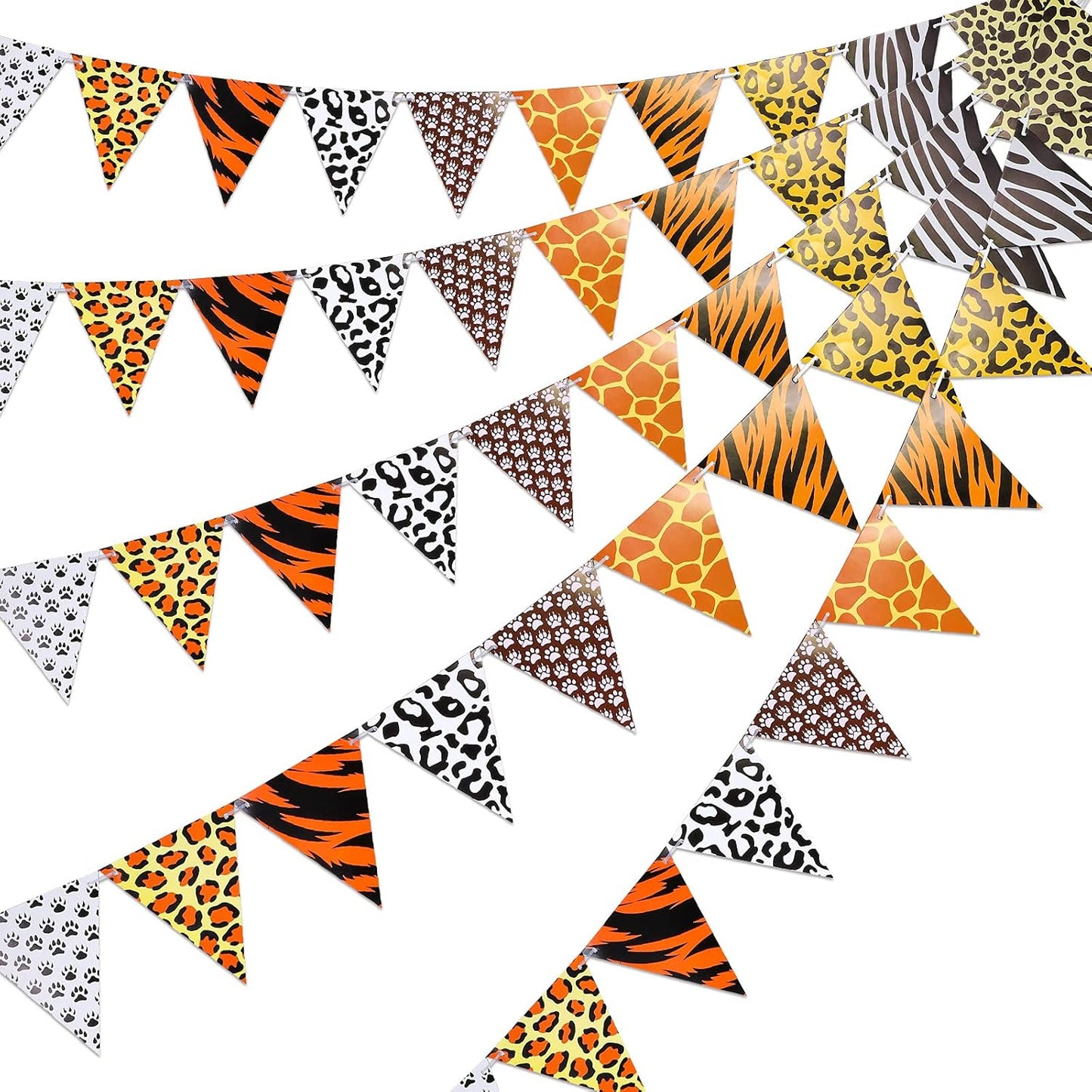 Thenshop 5 Pieces Jungle Theme Party Supplies Animal Safari Print Pennant Banners Jungle Animal Prints Triangle Flag Banner for Safari Themed Party Zoo (Classic Style)