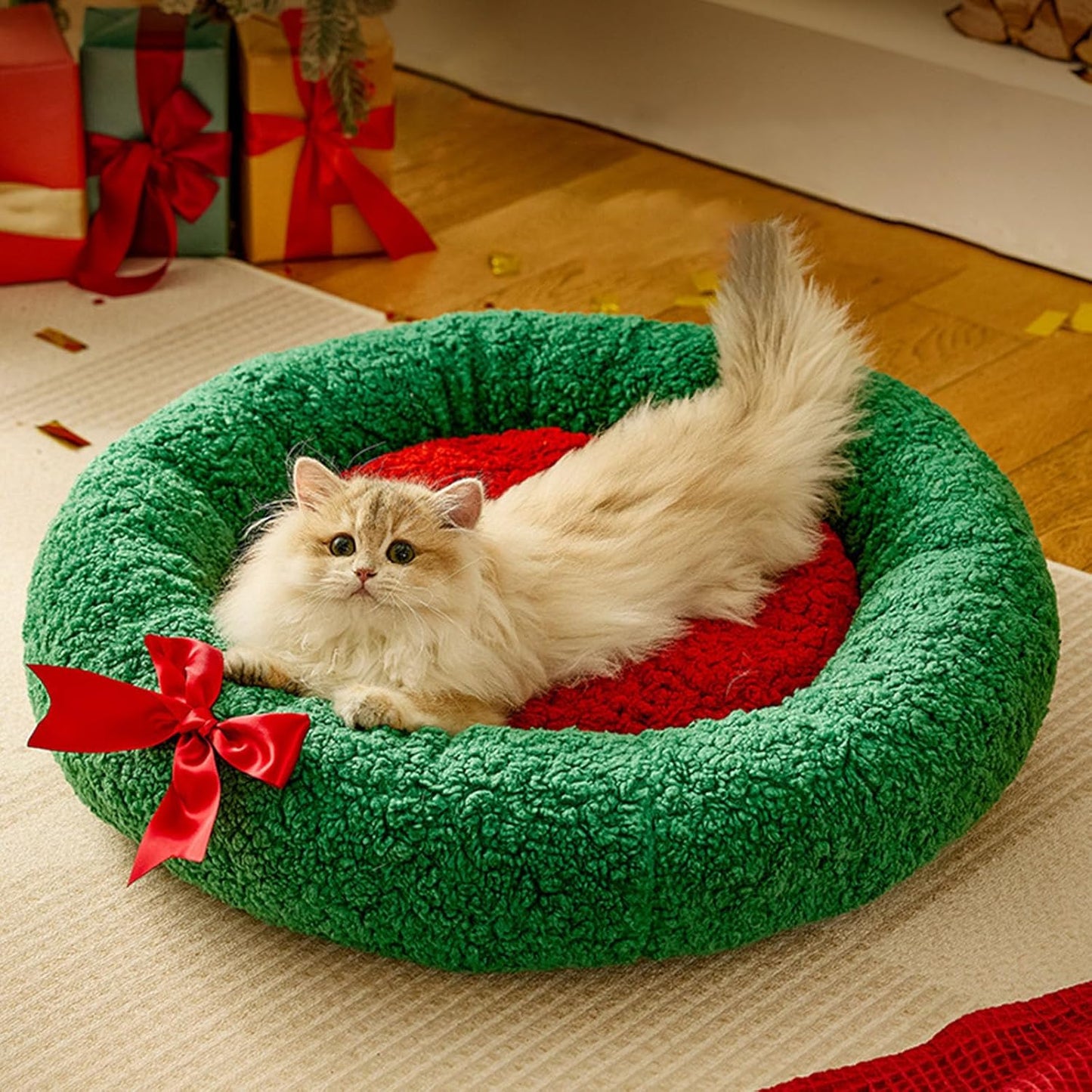 Winter Warm Cats Bed Christmas Theme Soft Foam and Removable Cover Shelter House Rest Bed for Small Animal Home Decors Festival Pet House