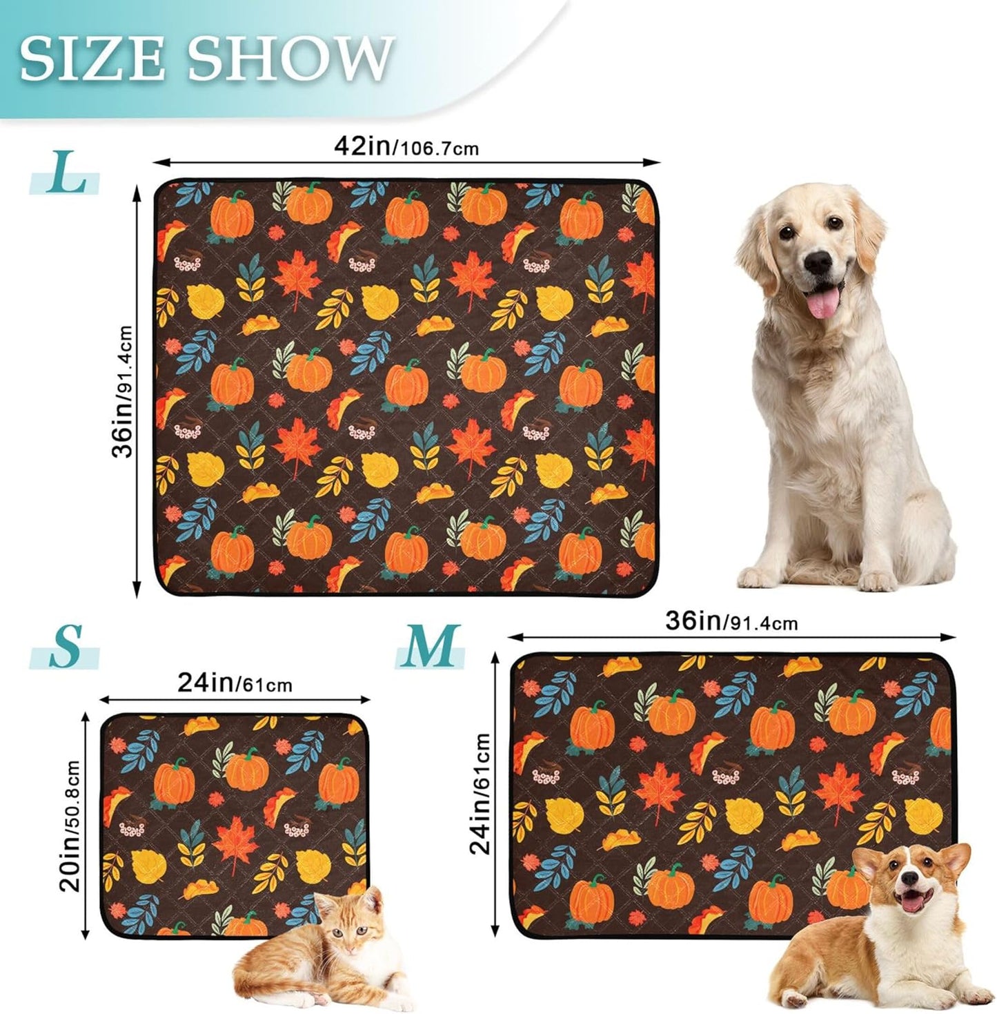 Burbuja Fall Pumpkin Washable Pee Pad for Dogs, Absorbent Leakproof Puppy Training Pad Reusable & Waterproof & Non-Slip Whelping Pad for Playpen Crate Bed Sofa, 20x24 in