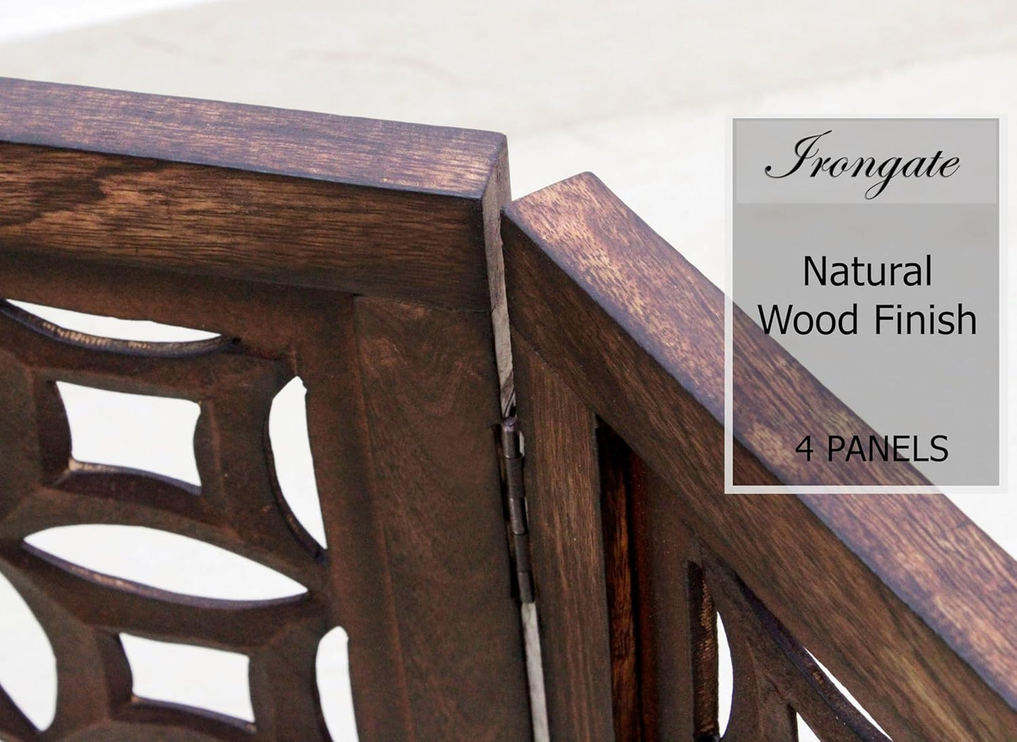 Wooden Foldable Pet Dog Safety Gate -4 Panels 20"Wx24"H- Hand Carved Solid Wood And MDF - Free Standing Portable Indoor Doorway Hall Stairs Dog Puppy Fence - Fully Assembled - Antique Brown -IRONGATE