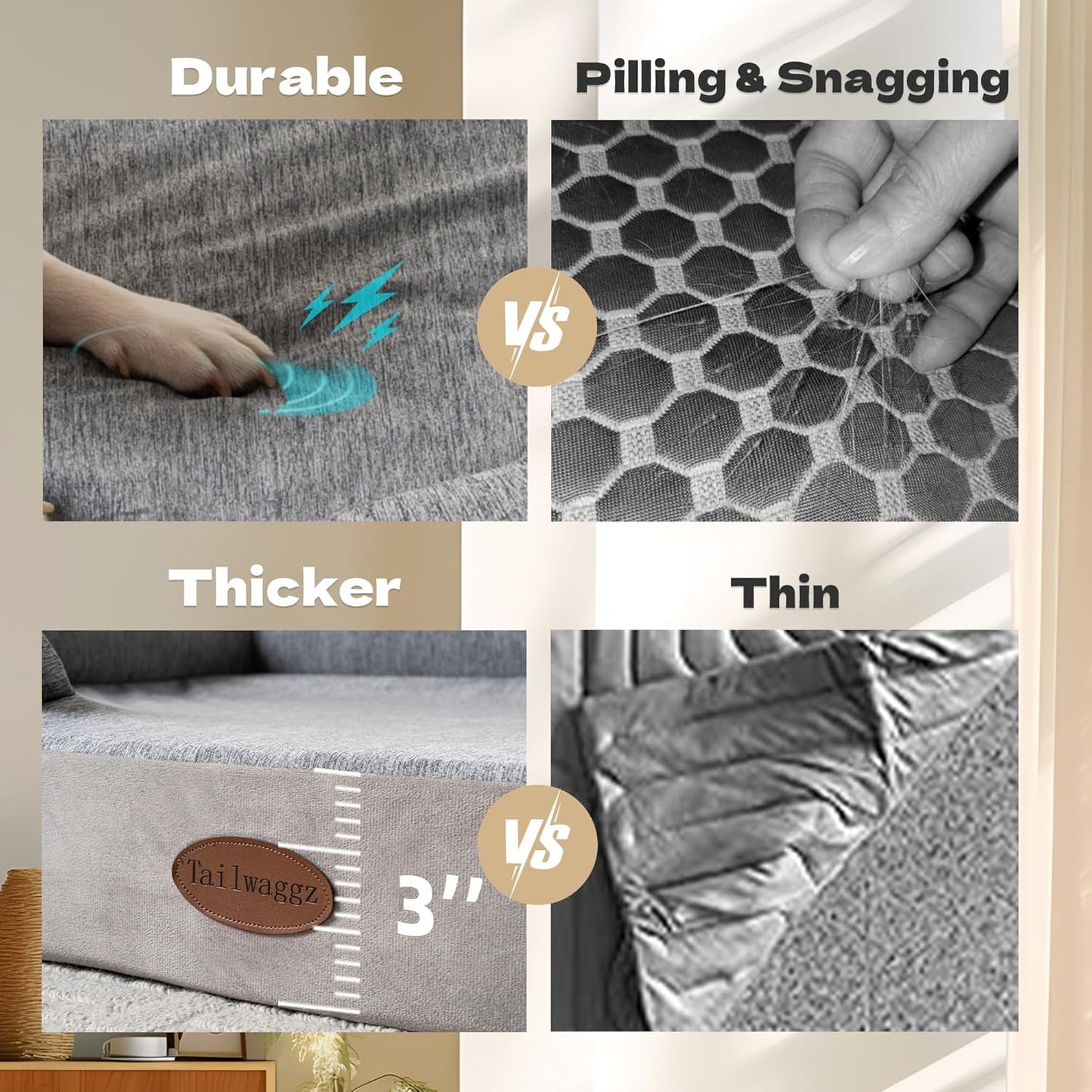 Pet Bed for Large Dogs and Cats, Waterproof Orthopedic Dog Sofa Bed, Supportive Foam Pet Couch Bed with Washable Removable Cover, Waterproof Lining and Nonskid Bottom(Medium, Grey)
