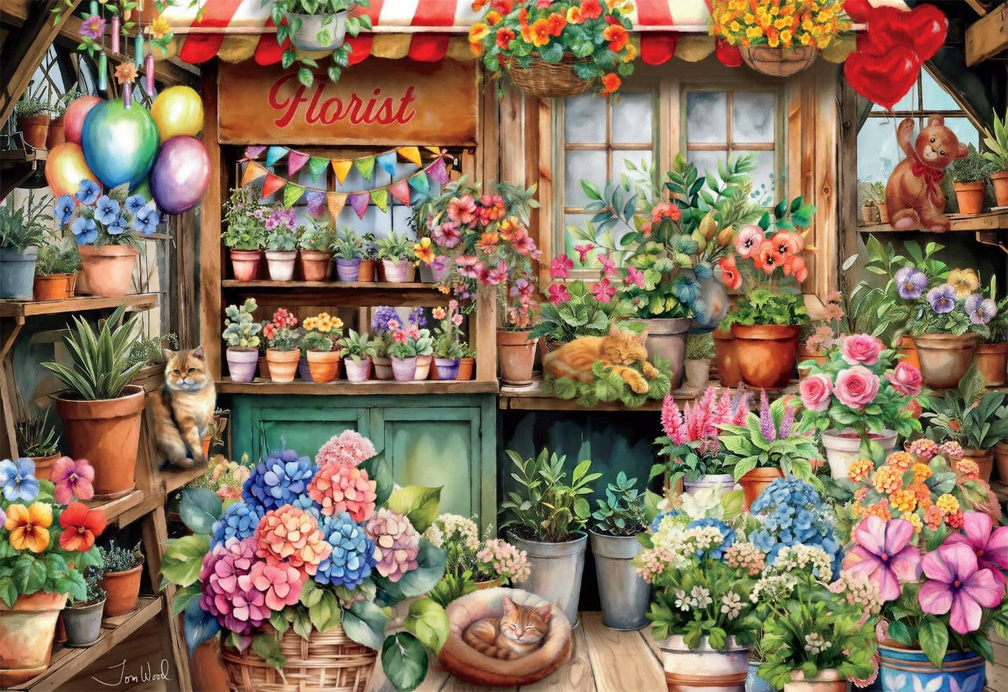 Buffalo Games Jigsaw Puzzles for Adults 2000 Pieces - Tom Wood - The Flower Shop - Hard Adult Puzzle with Reference Poster, Fun, Unique & Challenging for All Abilities, Large 38.5 x 26.5