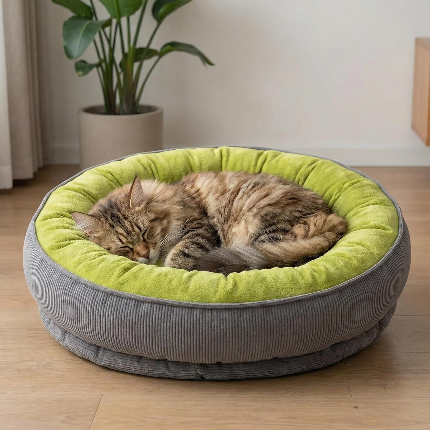 Calming Dog Bed for Small Dogs 16"x20" - Washable Donut Pet Bed with Anti-Slip Bottom, Soft Puppy Bed for Indoor Kittens and Cats with Removable Cover (Lime Green)