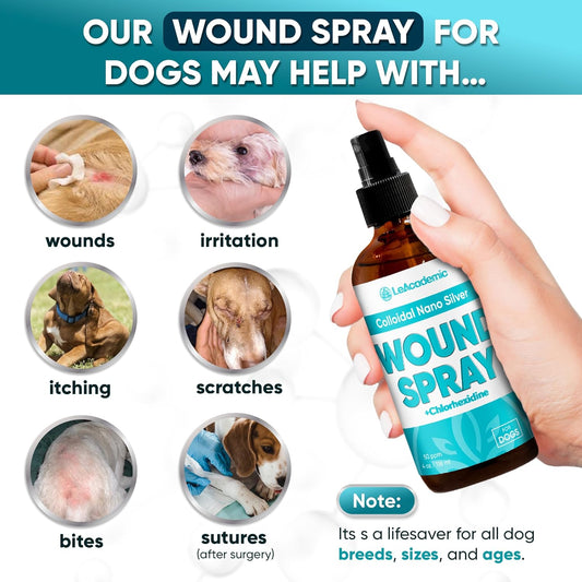 Dog Wound Care Spray is Better with Dog Cone | Nano Silver + Chlorhexidine Solution for Scratches, Bites, Redness, Irritation, and Sutures After Surgery | 4 Oz