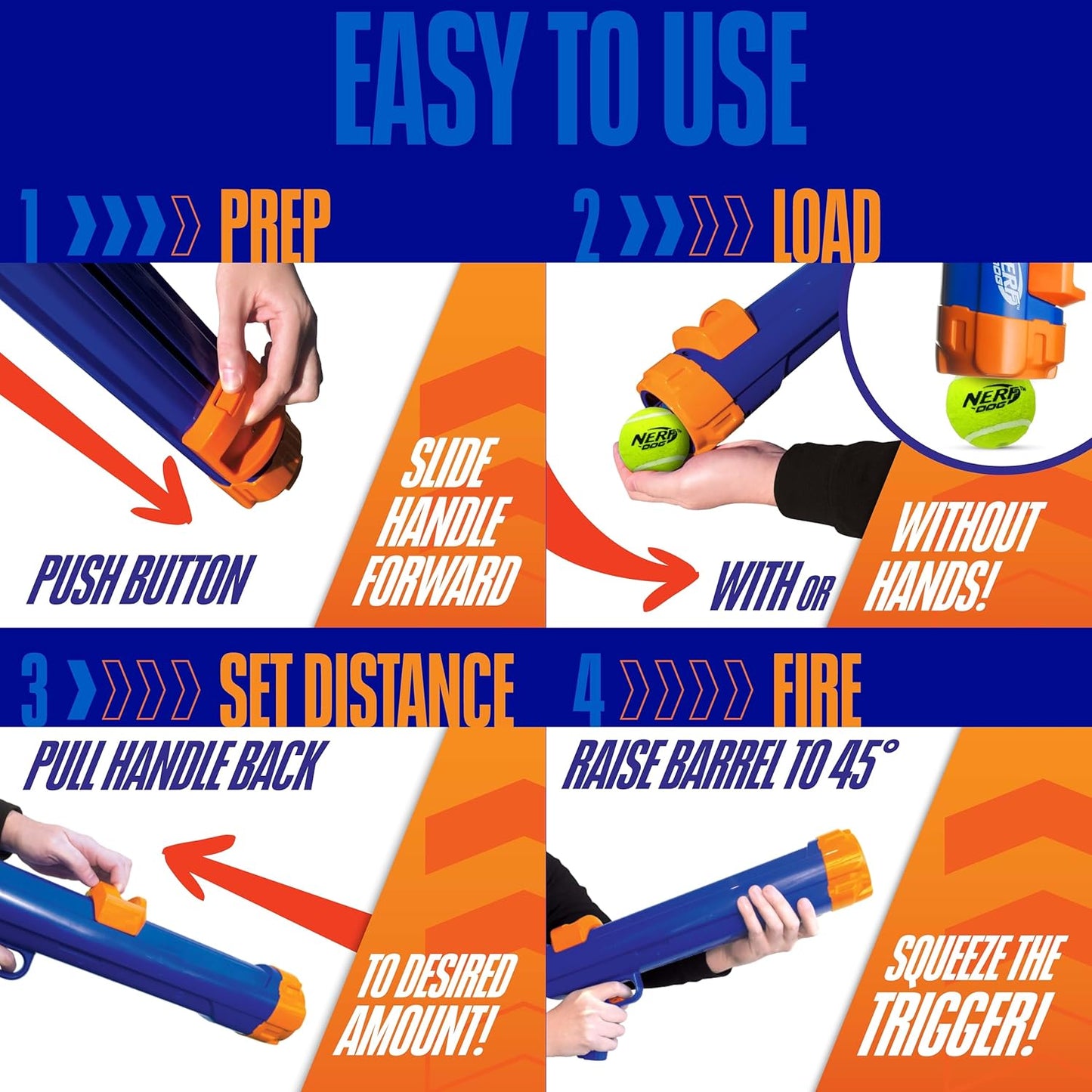 Nerf Dog Tennis Ball Blaster Dog Toy Blue/Orange, 16 Inch Compact Blaster with 1 Ball