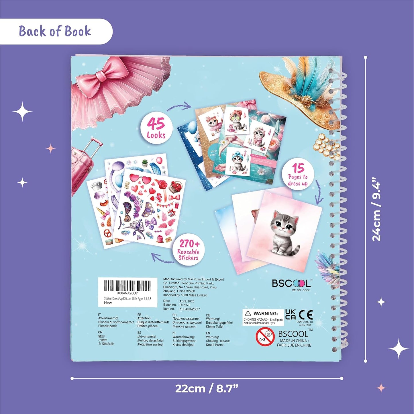 Sticker Dress Up Kitten - Kids Activity and Sticker Book Learn Fashion Design for Kitten with Guides and 270+ Reusable Stickers. Easter Gift for Girls Ages 5,6,7,8