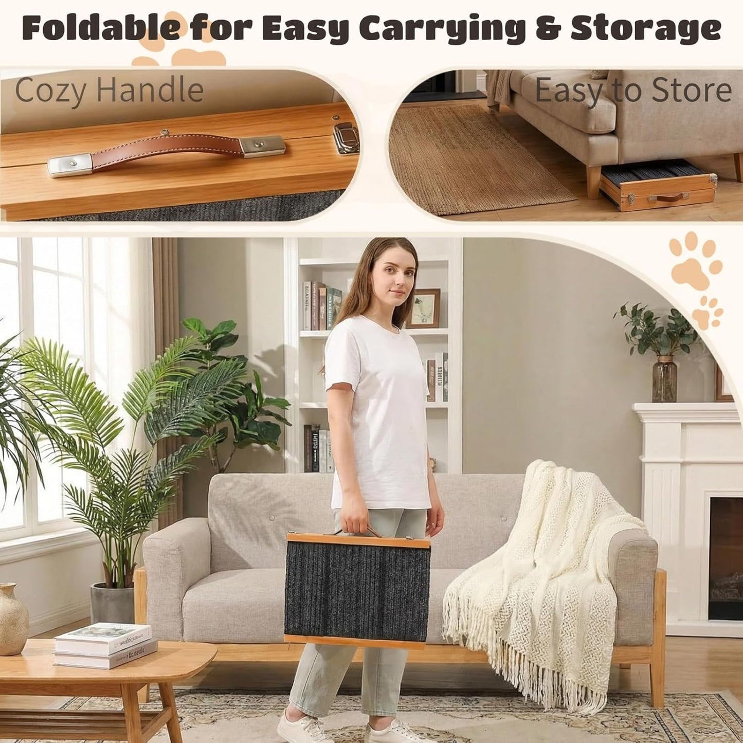 2026 Upgraded Foldable Dog Ramp for Couches, Wooden Small Dog Ramp for Sofa - 4 Adjustable Heights (12"-19"), Portable, Stable & Non-Slip, Walnut