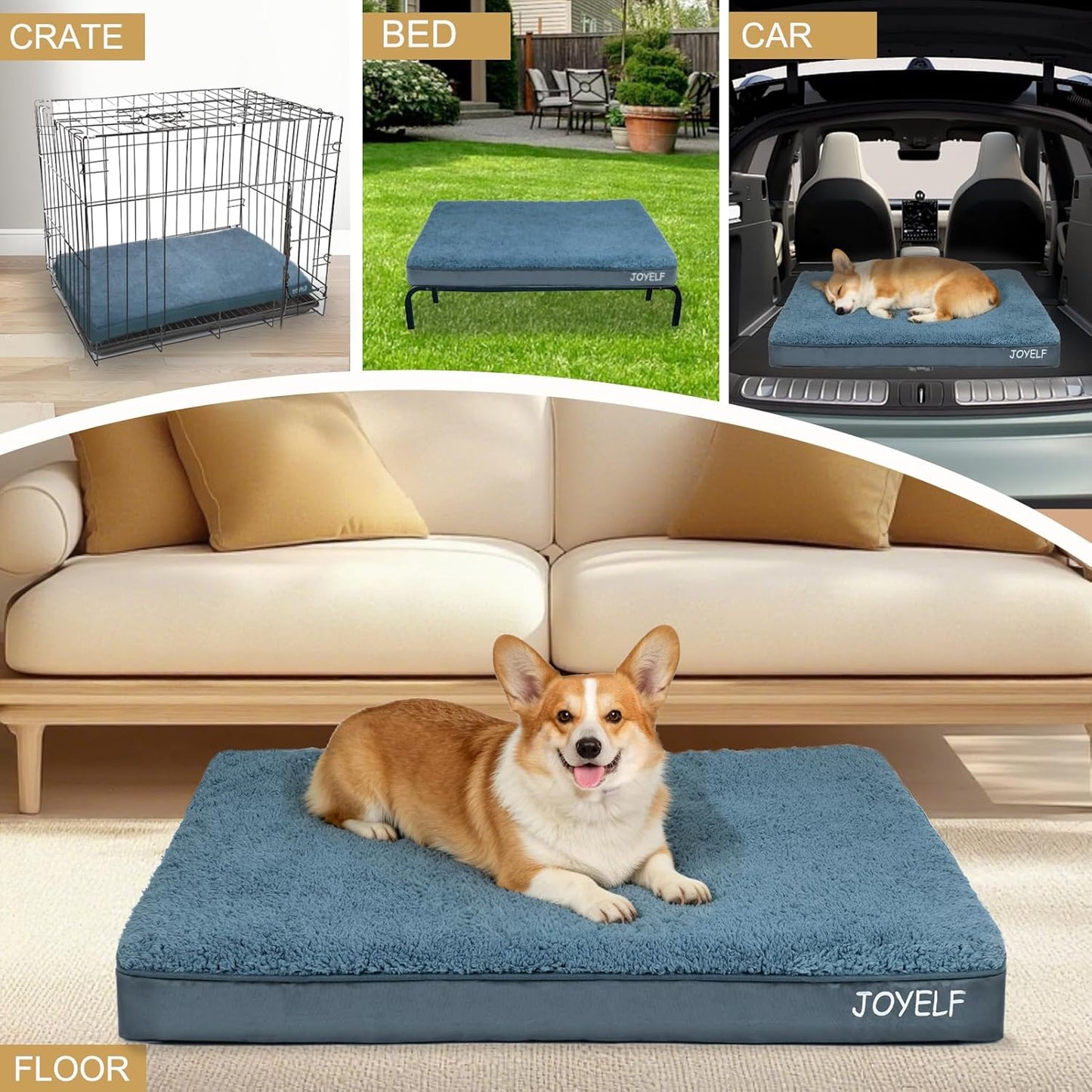 JOYELF XLarge Dog Crate Bed Mats Orthopedic Dog Bed, Egg Crate Foam Dog Mat with Removable Cover, a Squeaker Toy as Gift