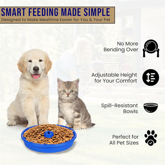 UpBowl™ No Bend Pet Bowl Kit – Pole & 2 Bowls | Easy Lift, Fill & Place Dog or Cat Bowls Without Bending