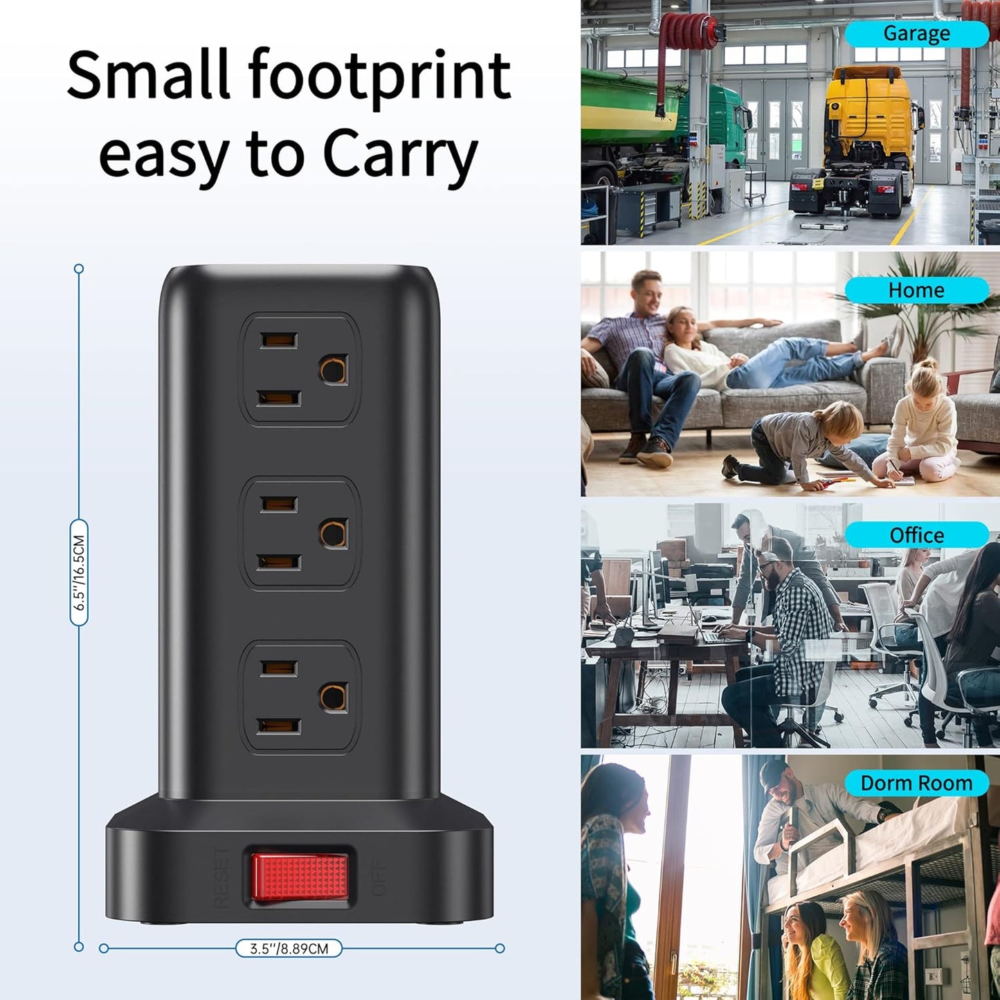 Extension Cord with Multiple Outlets, SMALLRT Surge Protector Power Strip Tower, Outlet Extender with 12 AC Outlets 4 USB, 6.5FT Extension Cord for Home Dorm Room, Office Supplies,Overload Protection