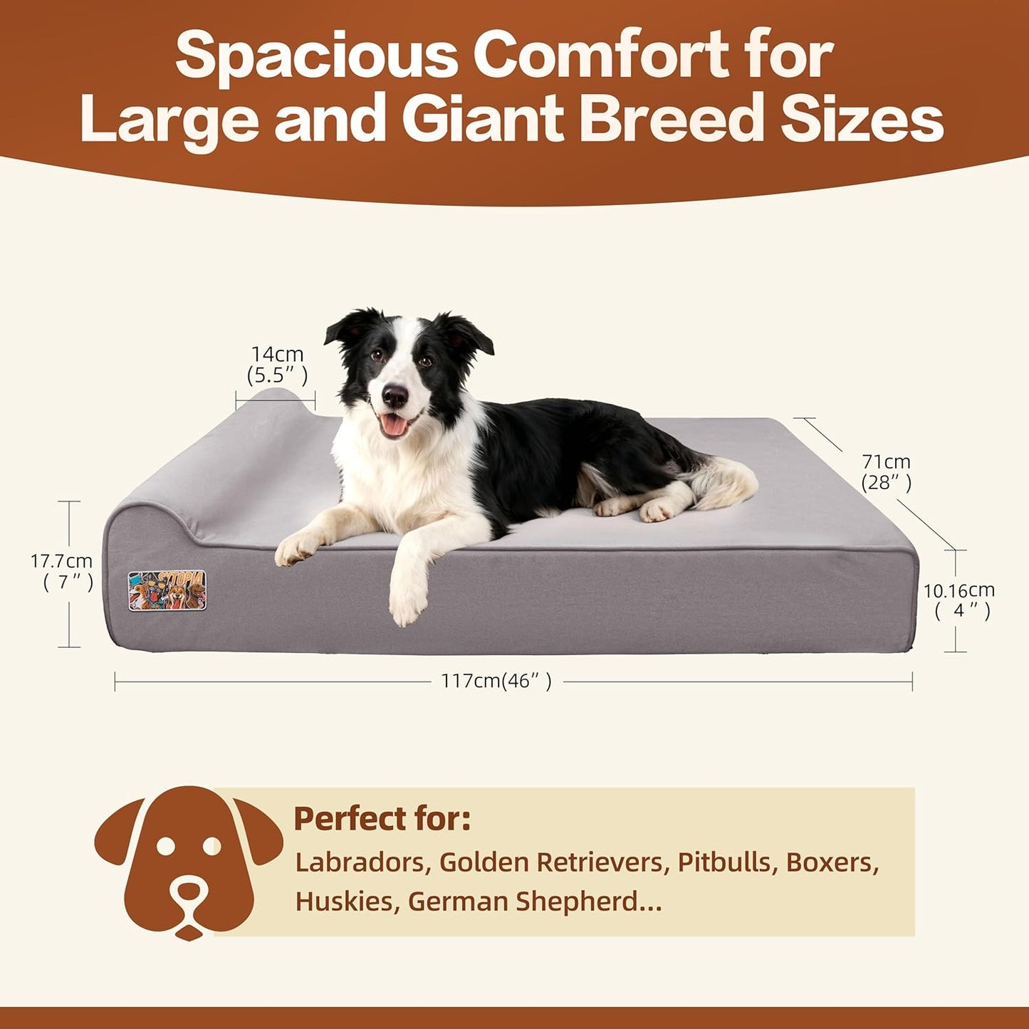 Sytopia XL 35D Memory Foam Dog Bed for Large Dogs – 7" Thick Orthopedic Pet Couch for Seniors and Big Breeds up to 120 Pounds, with Water-Resistant Liner & Washable Cover