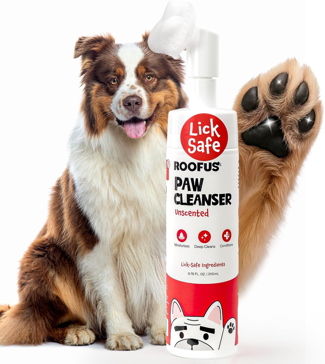 Paw Cleaner for Dogs & Cats, 200ml No-Rinse Dog Paw Cleaner Washer, Gentle Unscented Foaming Cleanser with Built-in-Brush, Paw Cleanser for Repairing & Restoring Cracked Paws (5.07 oz)