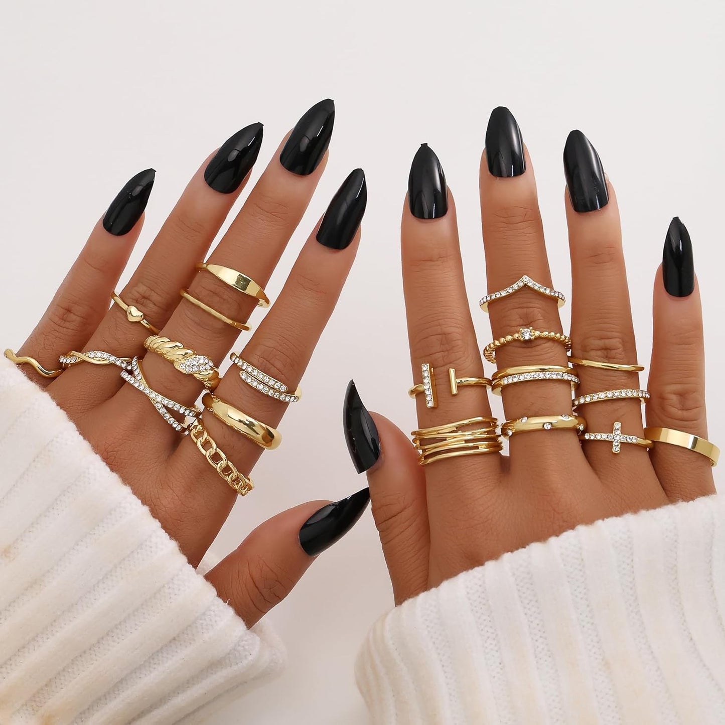 KISS WIFE Golden Silvery Black Kunckle Rings Set for Women, Dainty Simple Trendy Cute Stackable Finger Rings Pack, Perfect for Stacking Layering on Thumb and Knuckle, Mixed Size, Jewelry Gift