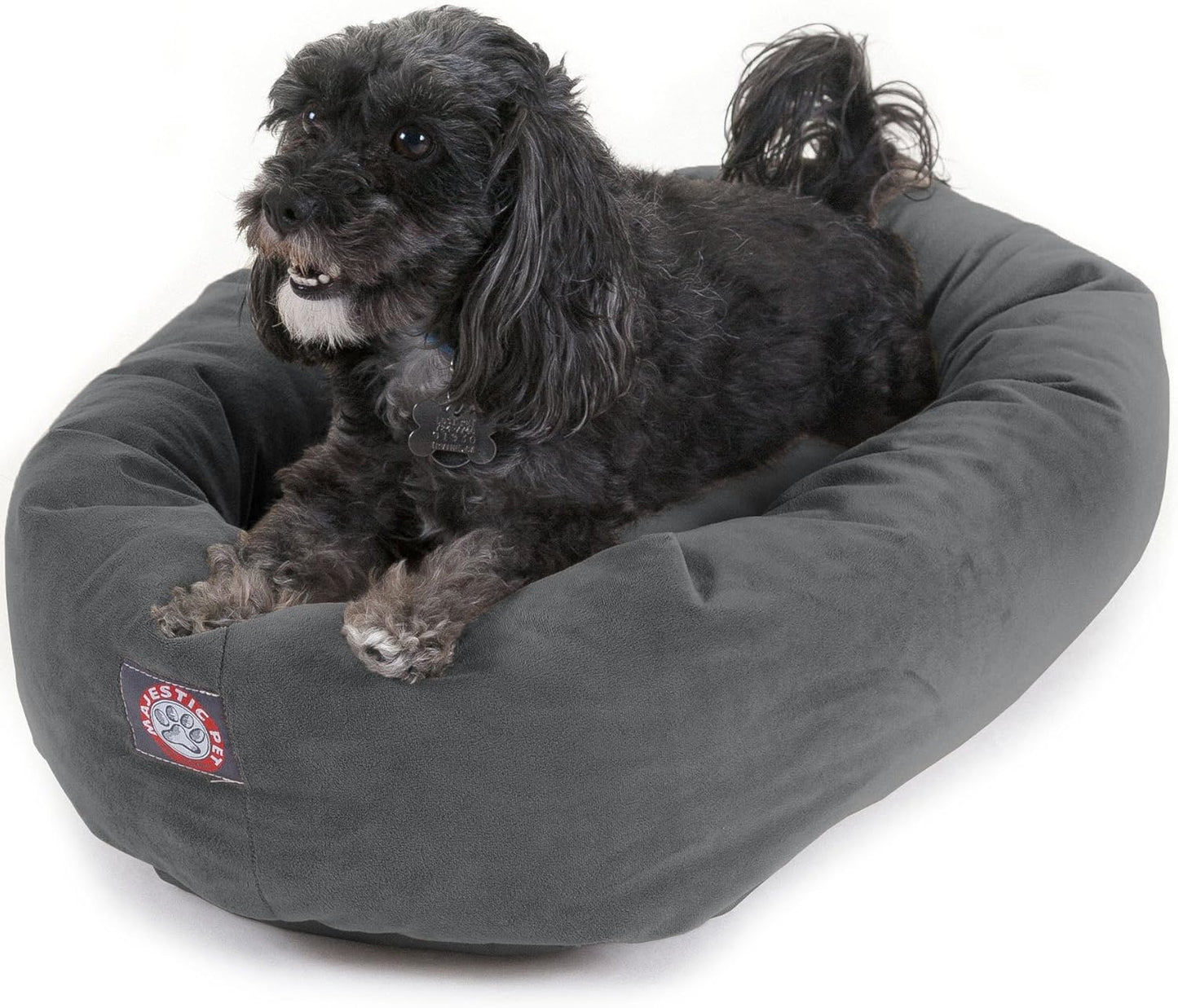 Majestic Pet 24-Inch Calming Donut Dog Bed – Small Washable Round Pet Bed with Suede Fabric – Orthopedic Spine Support for Head & Neck – Soft Fluffy Cuddler for Small Dogs & Cats, 24x19x7, Gray